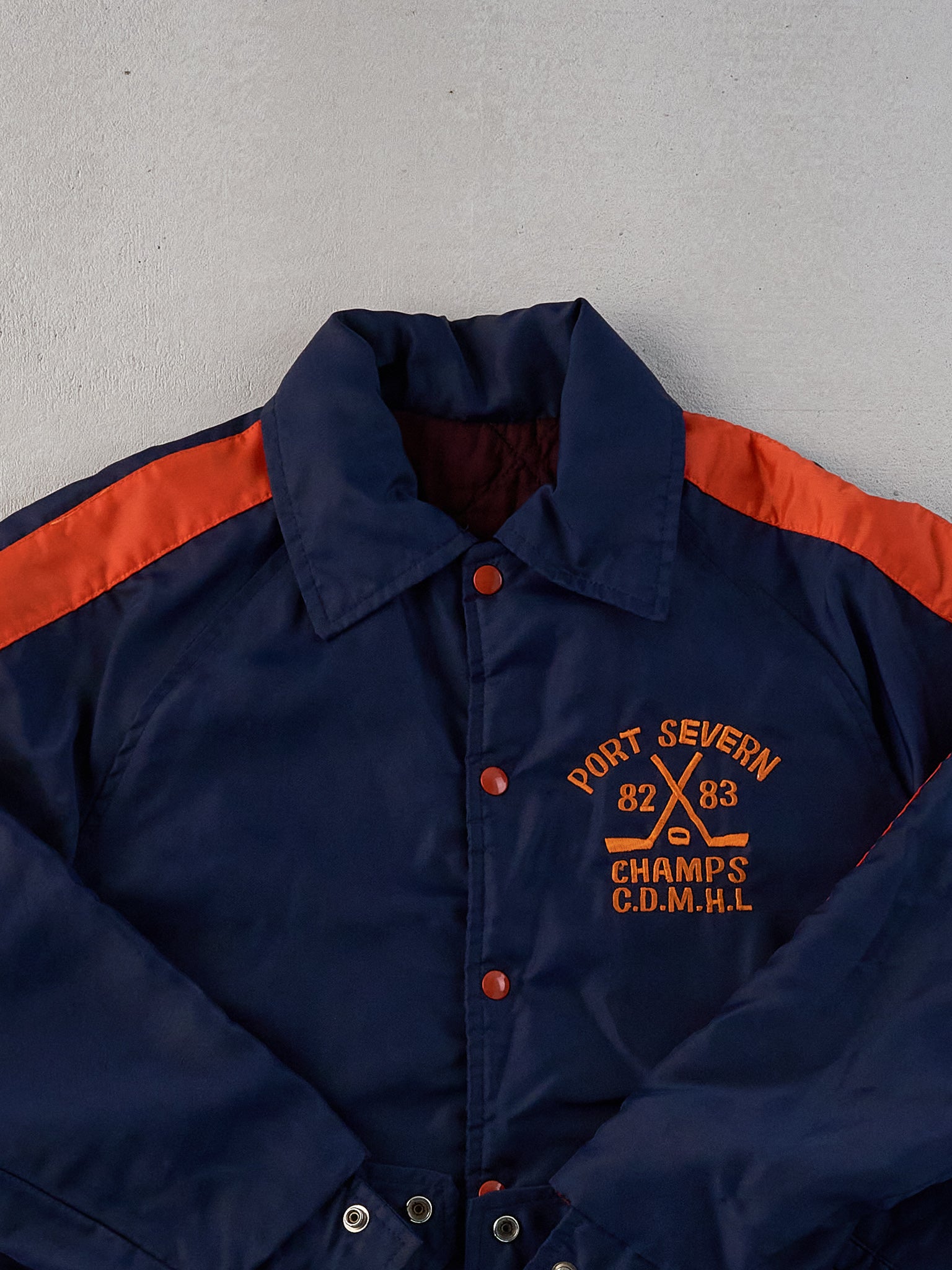 Vintage 83' Navy Blue and Red Port Severn Hockey Champs Button Up (M)