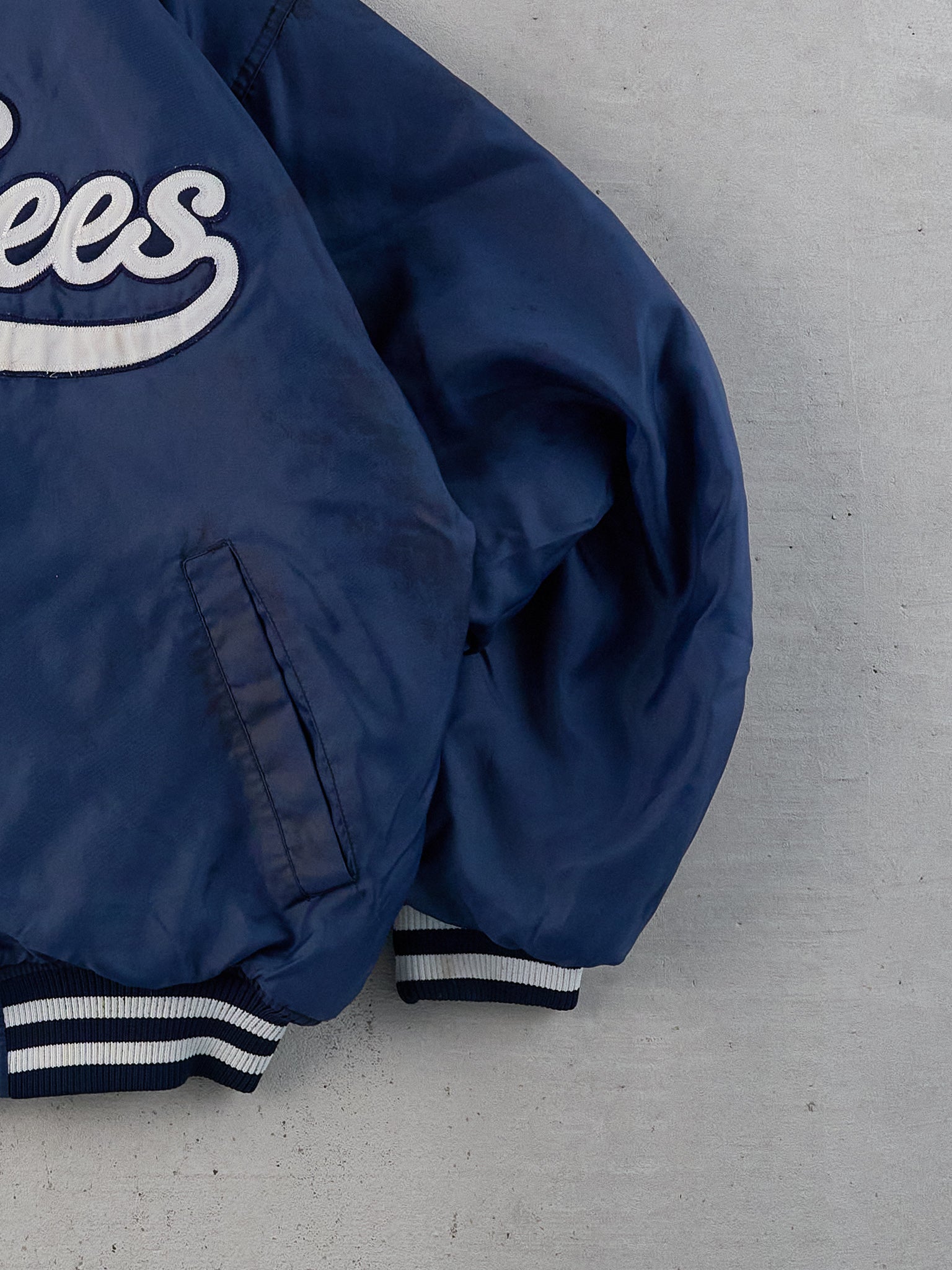 Vintage 90s Navy Blue New York Yankees Satin Varsity Bomber Jacket