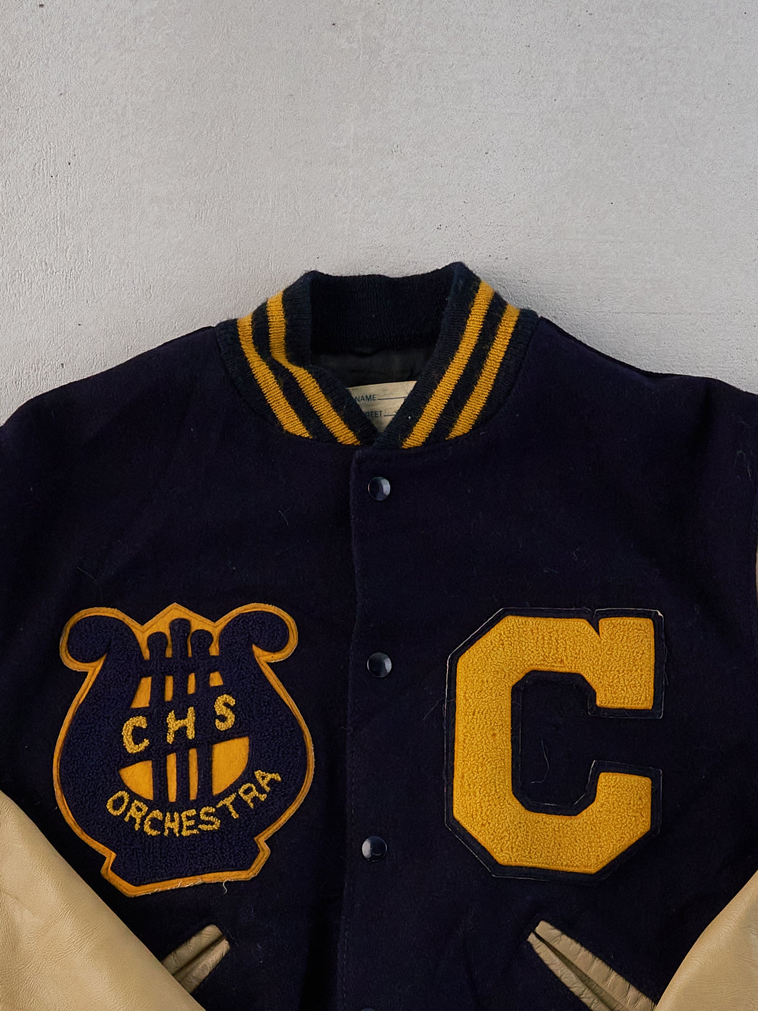 Vintage 82' Navy Blue CHS Orchestra School Leather Varsity Jacket (L)