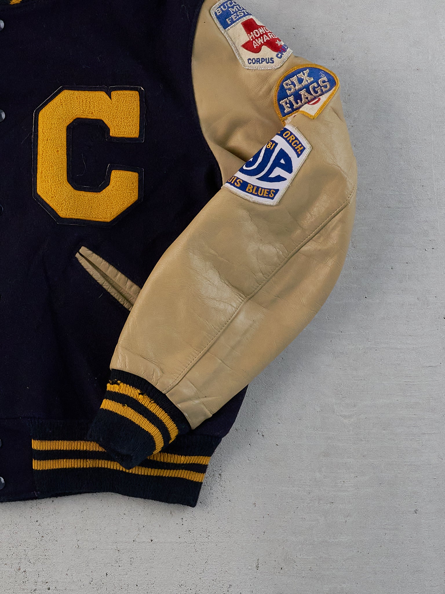Vintage 82' Navy Blue CHS Orchestra School Leather Varsity Jacket (L)