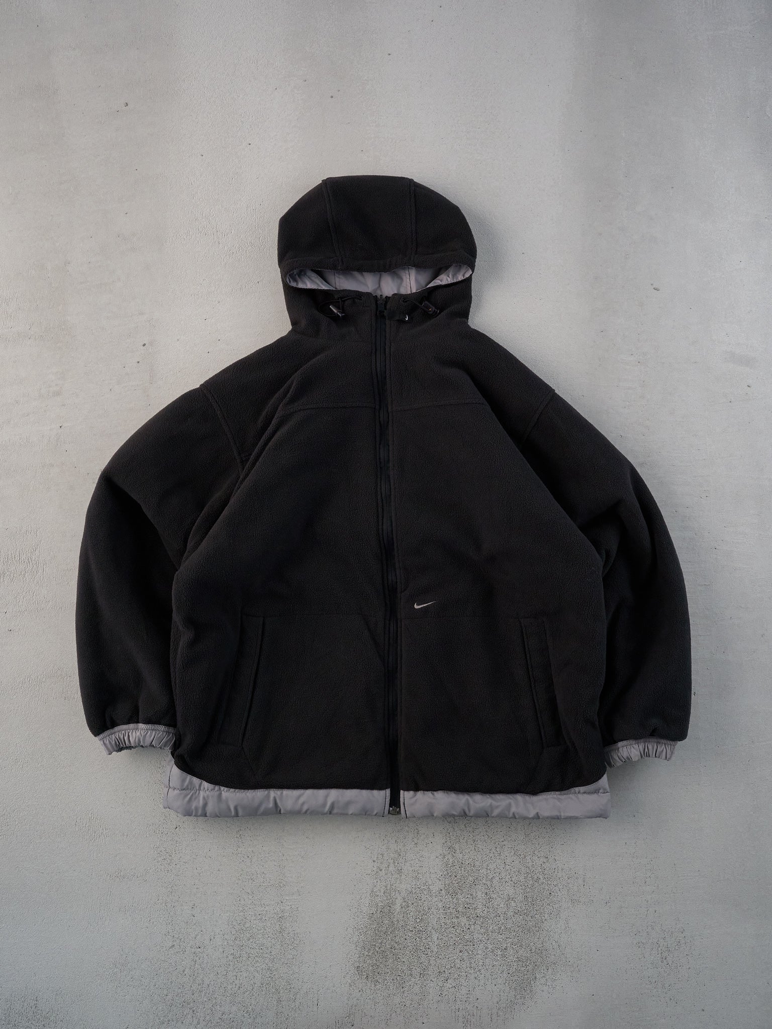 Vintage Y2K Grey and Black Nike Hooded Reversible Puffer Jacket (L)