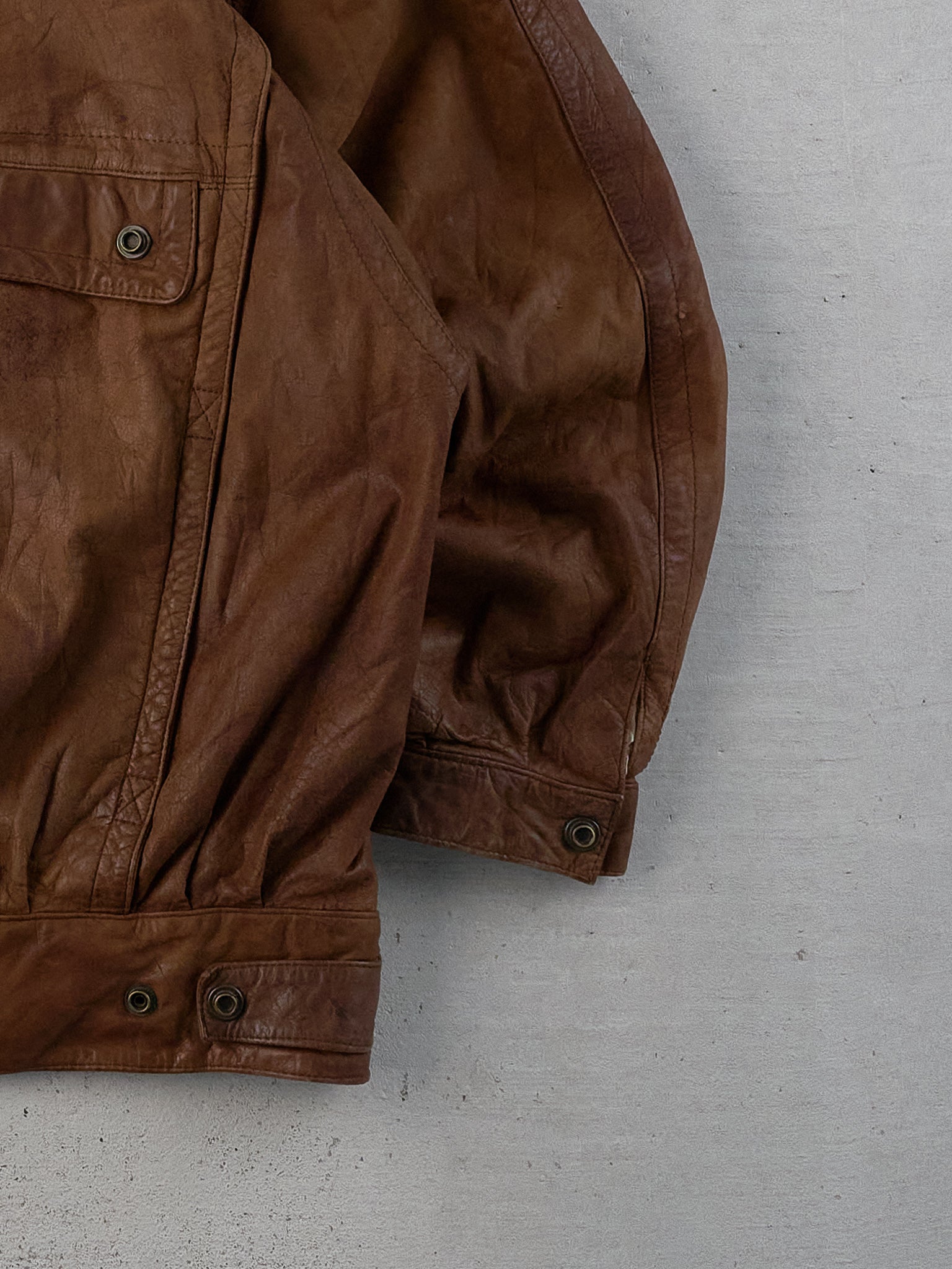 Vintage 90s Brown Adventure Bound Leather Collared Button Up (L)
