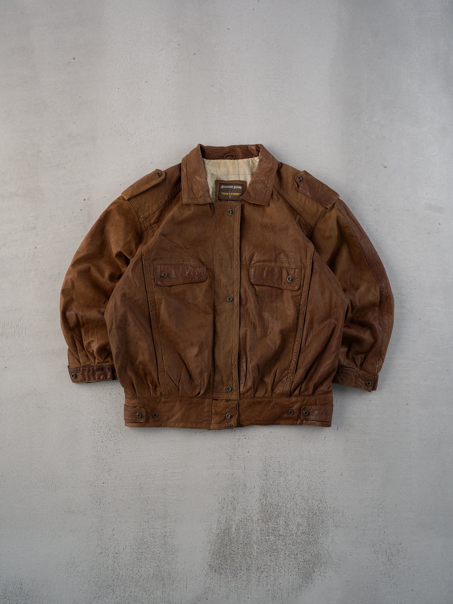 Vintage 90s Brown Adventure Bound Leather Collared Button Up (L)