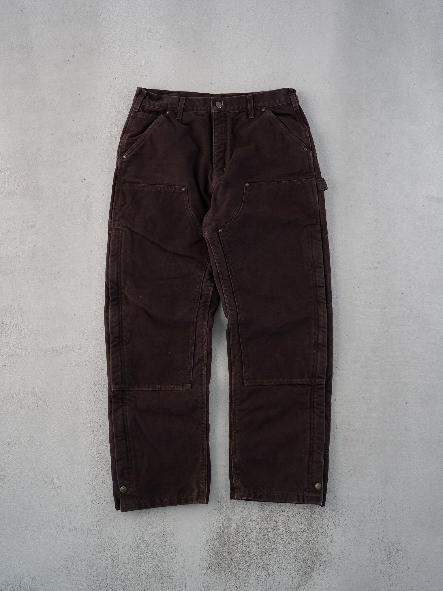 Vintage 90s Dark Brown Carhartt Double Knee Blanked Lined Carpenter Pants (32x31)