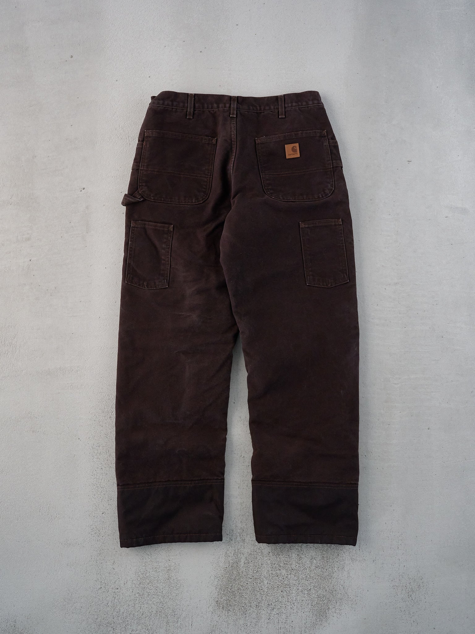 Vintage 90s Dark Brown Carhartt Double Knee Blanked Lined Carpenter Pants (32x31)