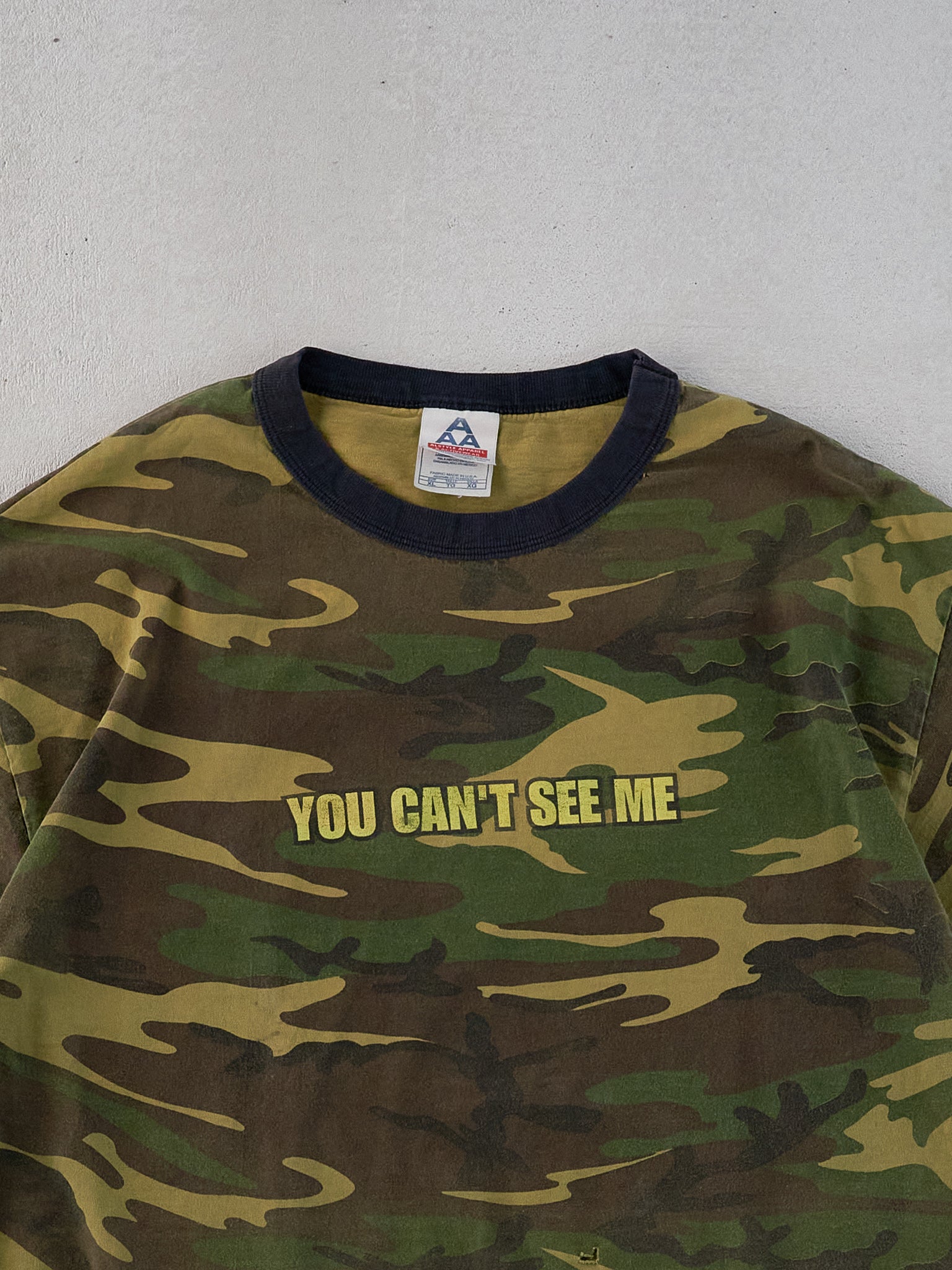 Vintage 90s Green "You Can't See Me" Camo Tee (M/L)