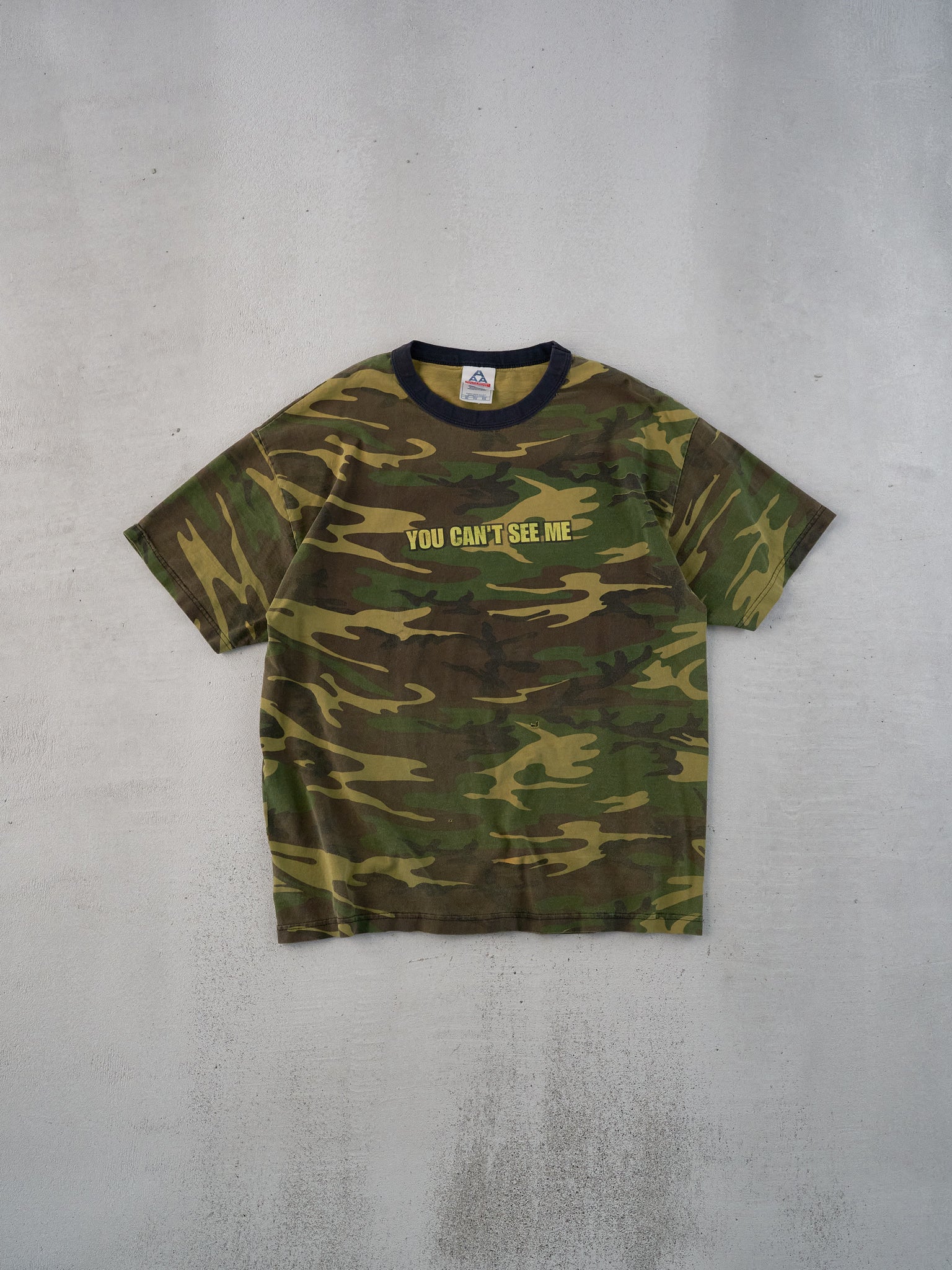Vintage 90s Green "You Can't See Me" Camo Tee (M/L)