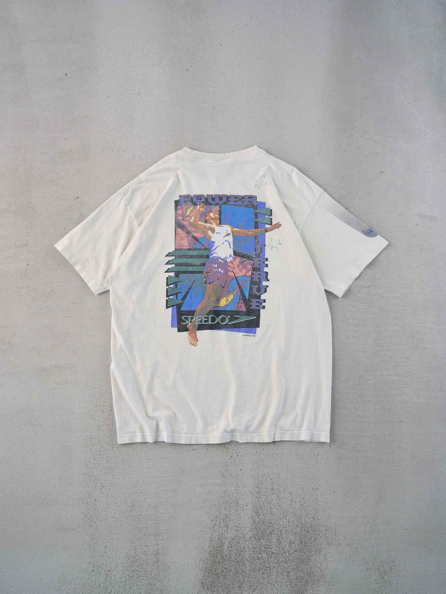 Vintage 95' White Speedo "Power" Sports Graphic Tee (M)