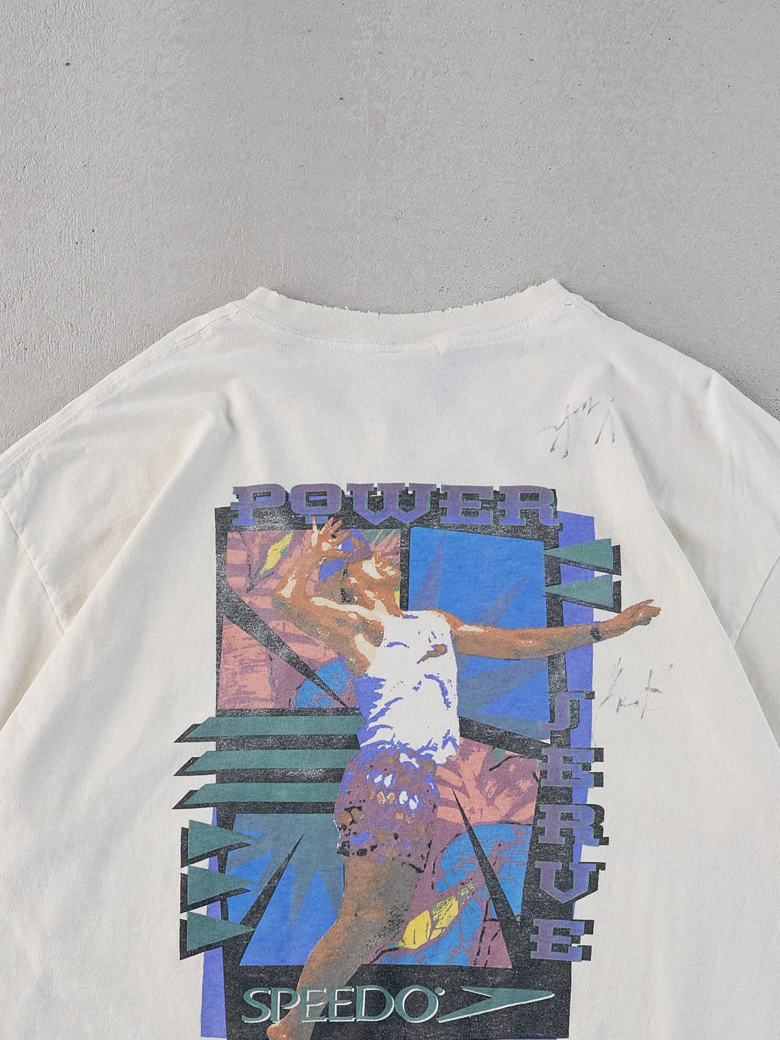 Vintage 95' White Speedo "Power" Sports Graphic Tee (M)