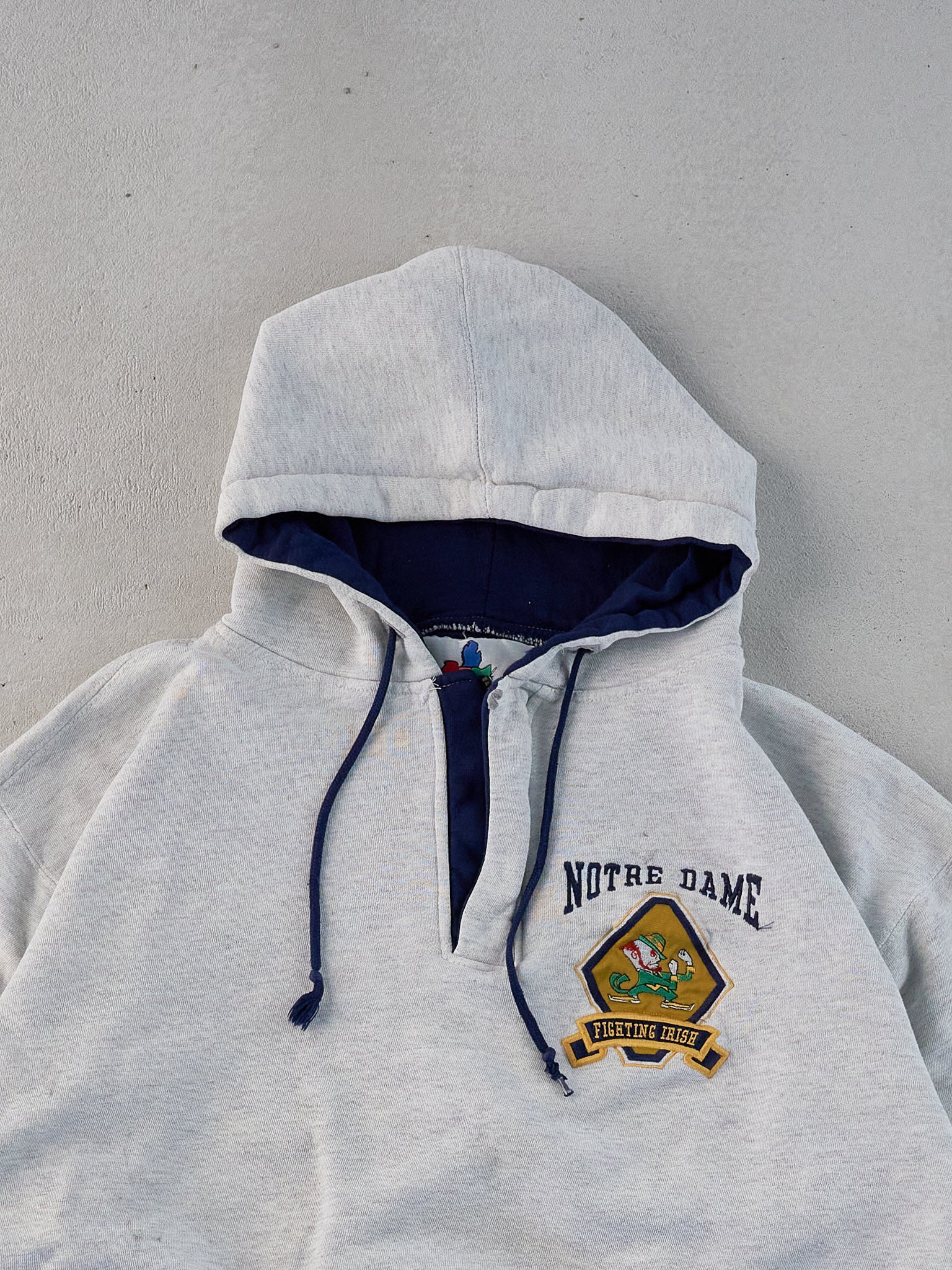 Vintage 90s Grey Notre Dame Emblem 1/4 Zip Hoodie (L)