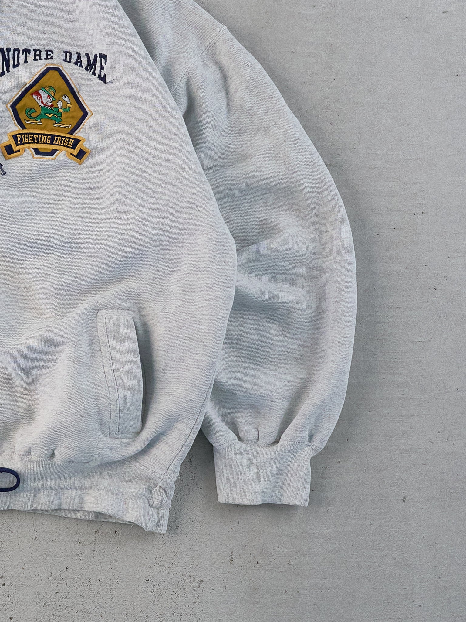 Vintage 90s Grey Notre Dame Emblem 1/4 Zip Hoodie (L)