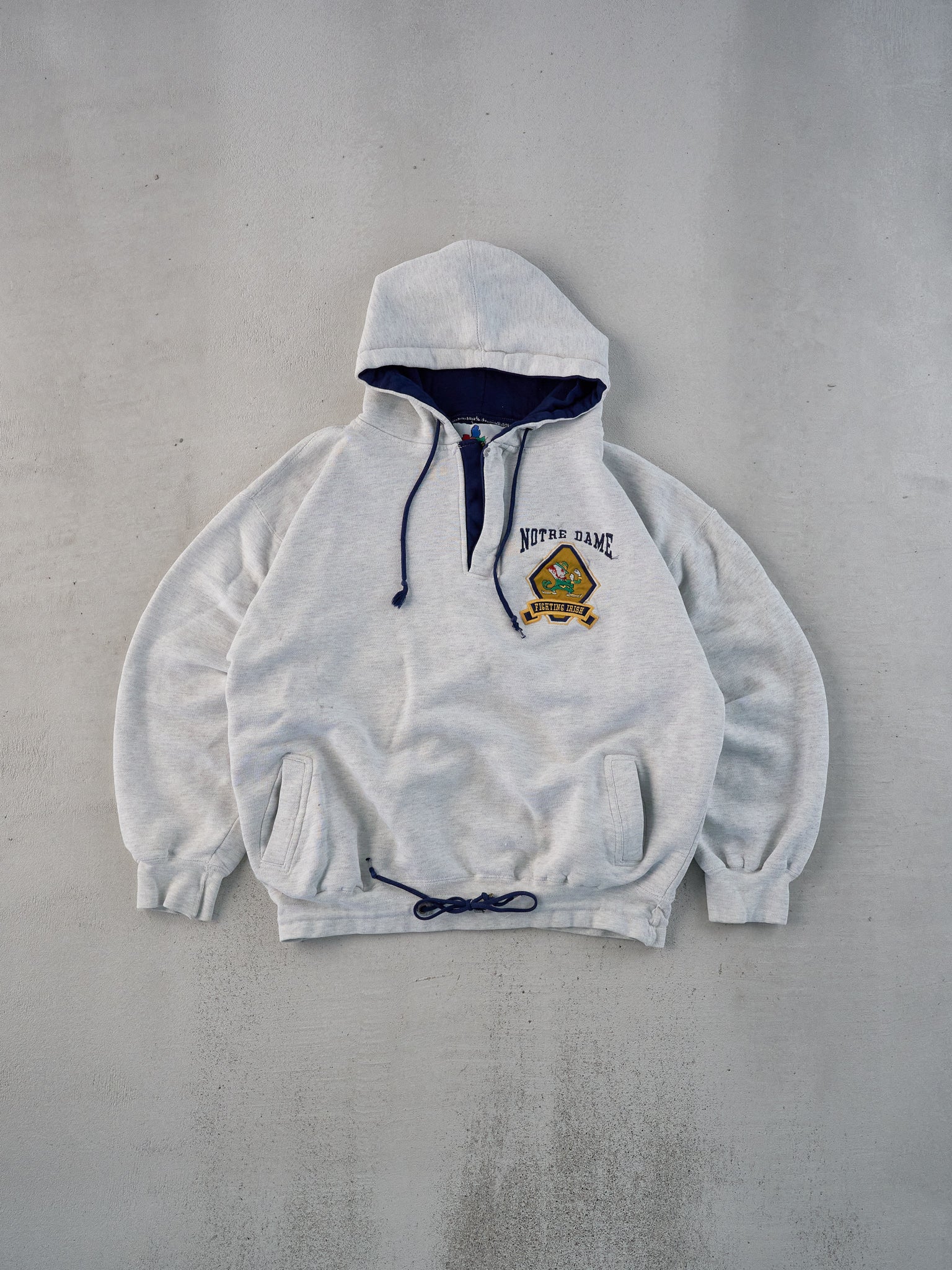 Vintage 90s Grey Notre Dame Emblem 1/4 Zip Hoodie (L)
