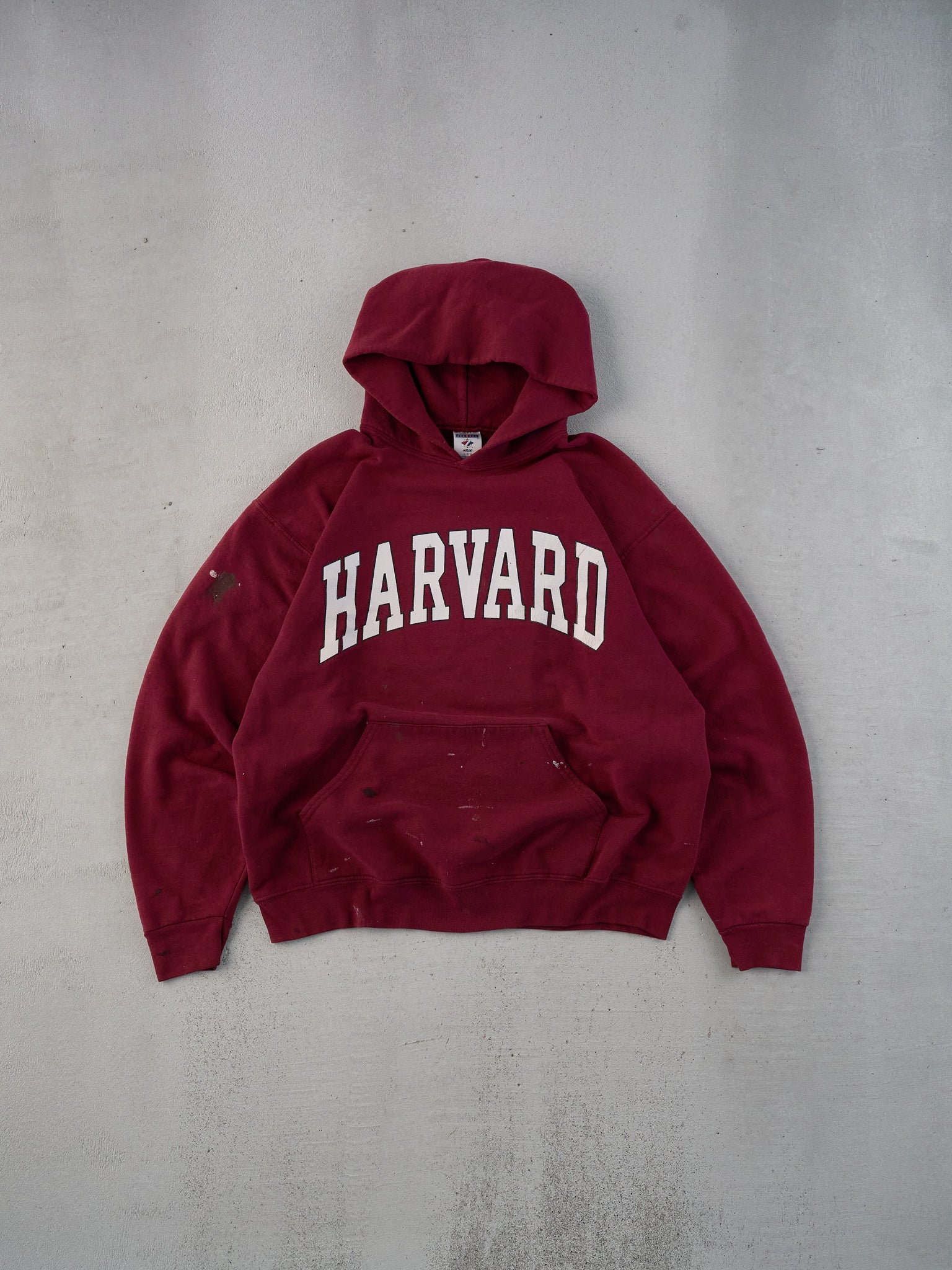 Vintage Y2k Maroon Red Harvard Paint Stained Hoodie (L)