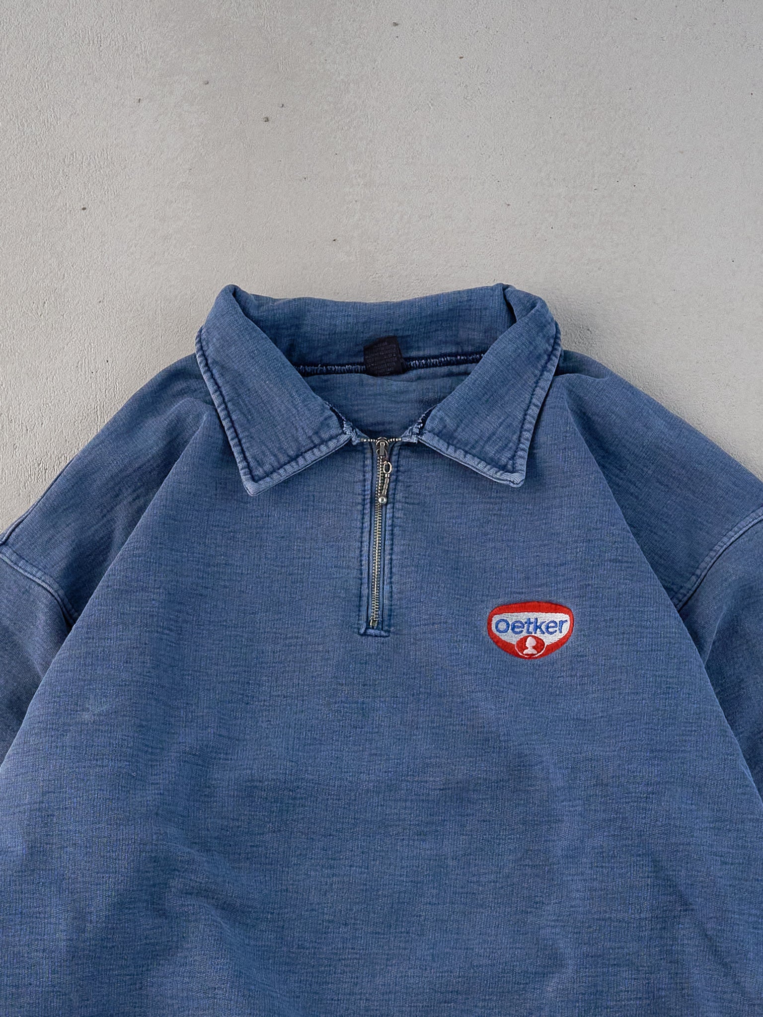 Vintage 90s Washed Blue Oetker Collared 1/4 Zip Crewneck (L)