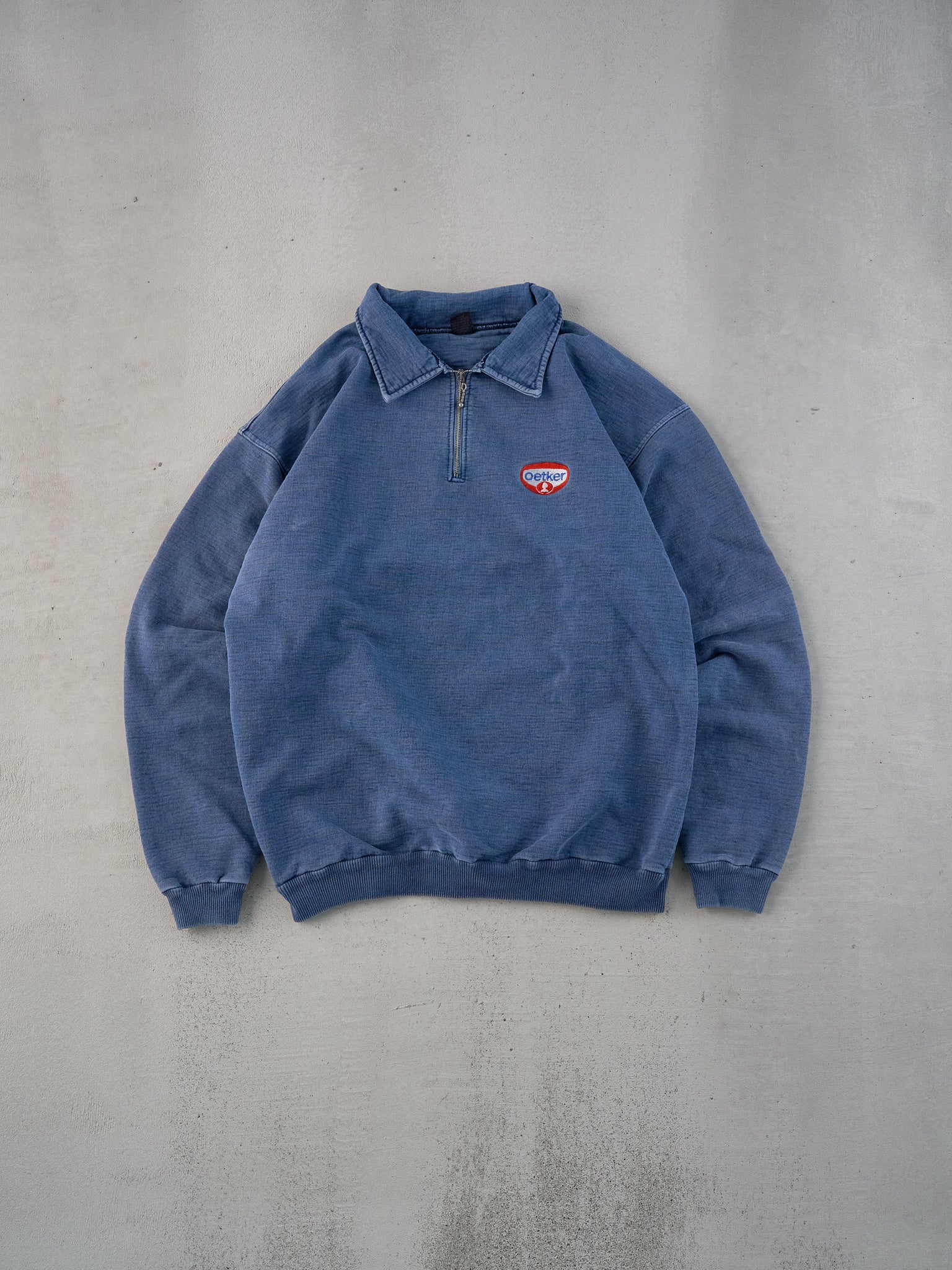 Vintage 90s Washed Blue Oetker Collared 1/4 Zip Crewneck (L)