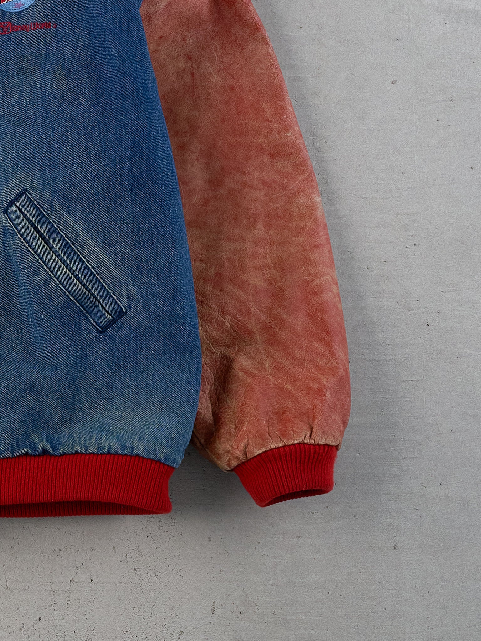 Vintage 90s Blue and Red Planet Hollywood Collared Denim Varsity Jacket (XL)