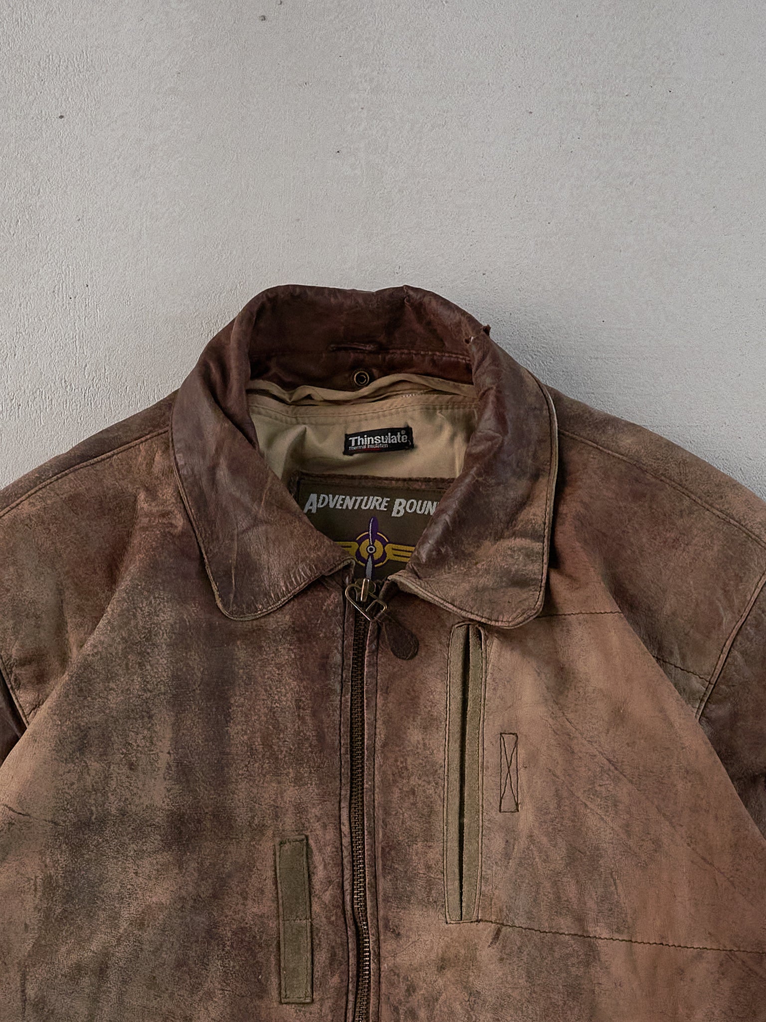 Vintage 80s Brown Adventure Bound Collared Leather Jacket (L)