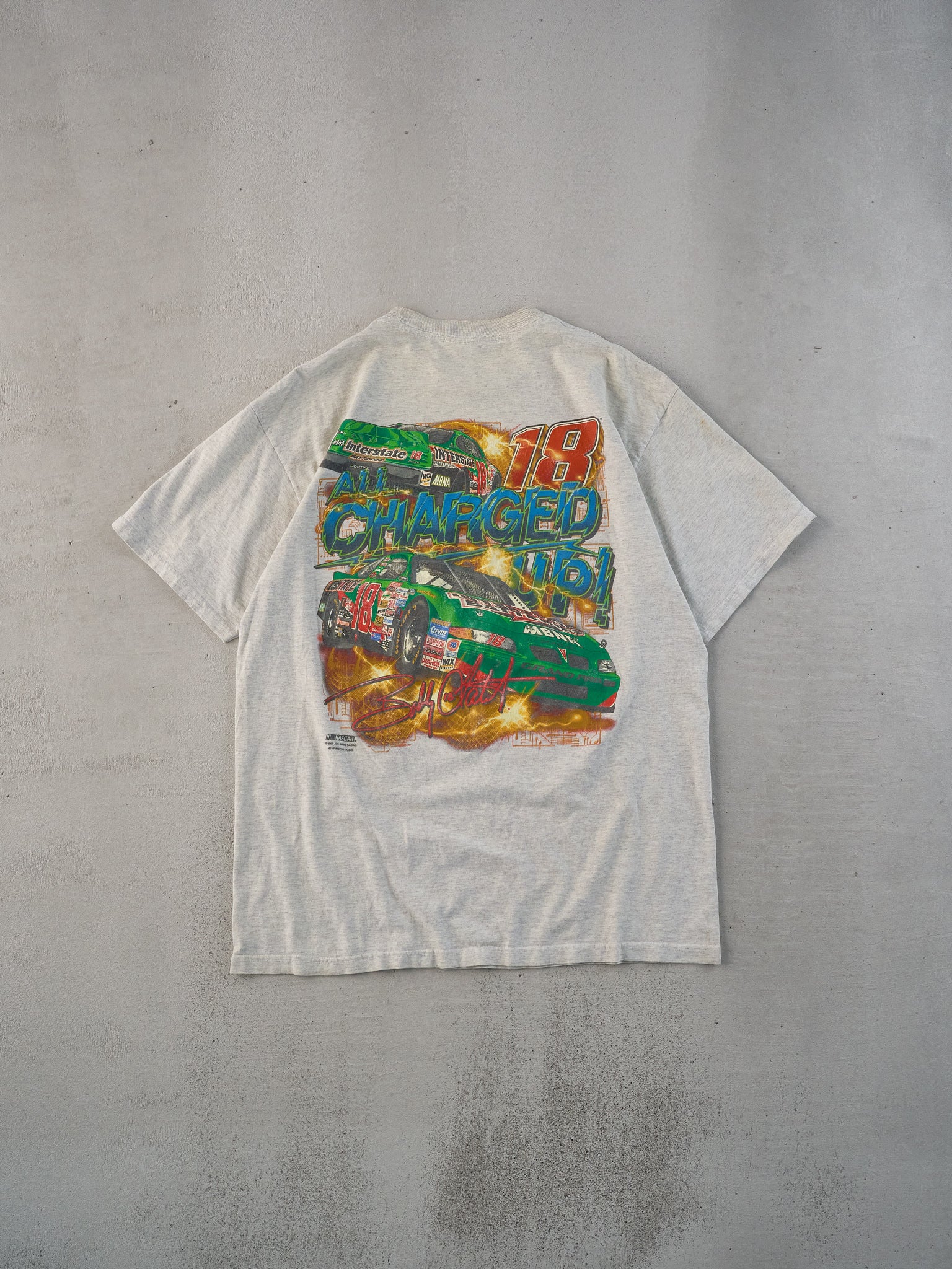 Vintage 00' Grey Interstate Battery Nascar Racing #18 Graphic Tee (L)