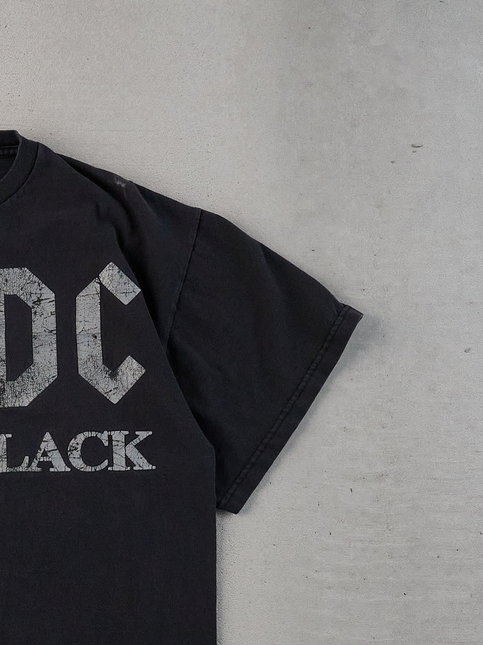 Vintage 90s Black Faded ACDC "Back In Black" Boxy Tee (M)