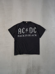 Vintage 90s Black Faded ACDC "Back In Black" Boxy Tee (M)