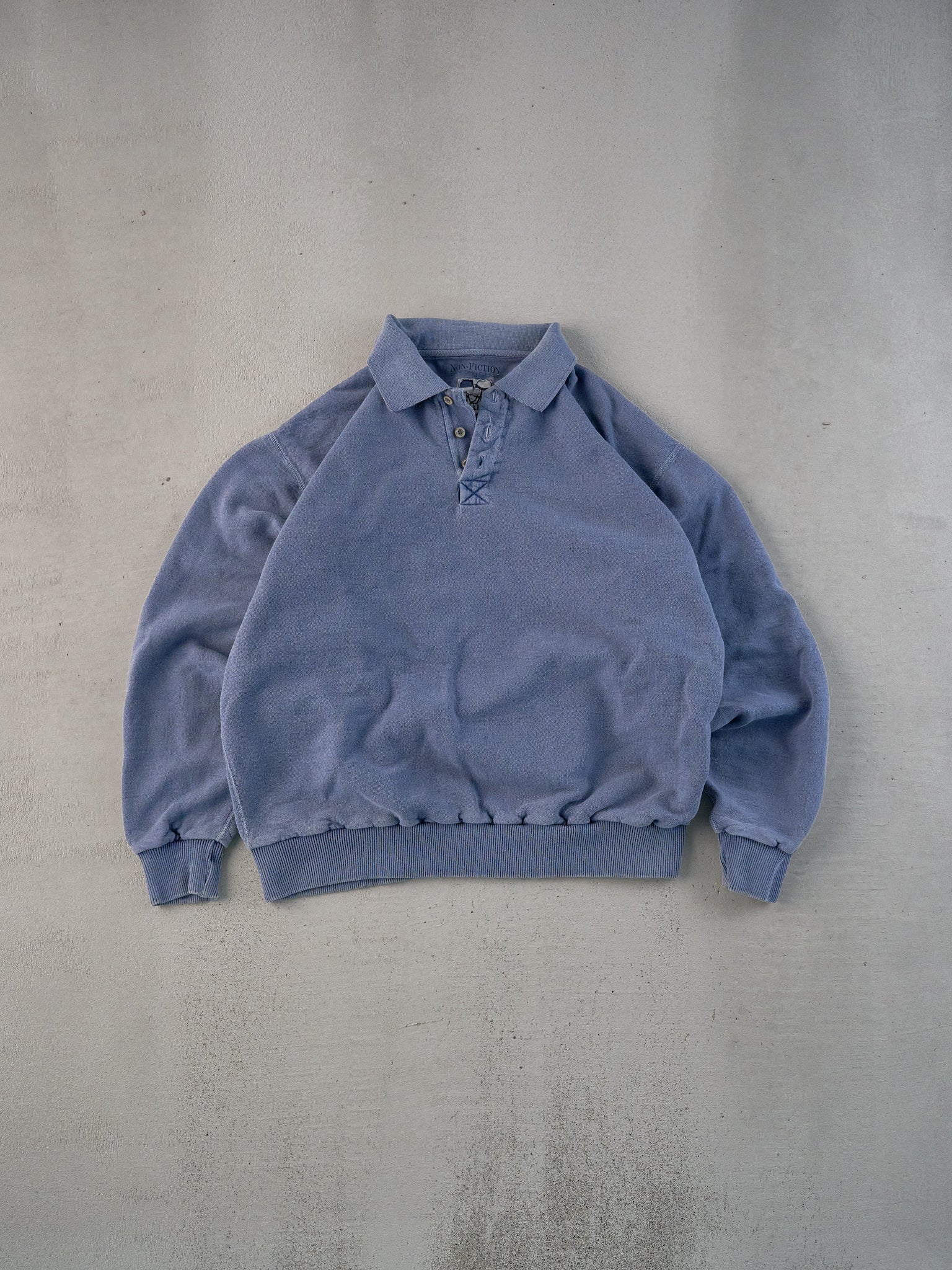 Vintage 90s Blue Non Fiction 1/4 Button Collared Crewneck (L)