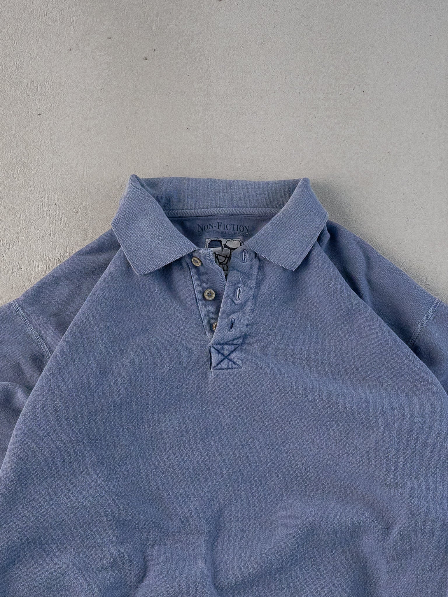 Vintage 90s Blue Non Fiction 1/4 Button Collared Crewneck (L)