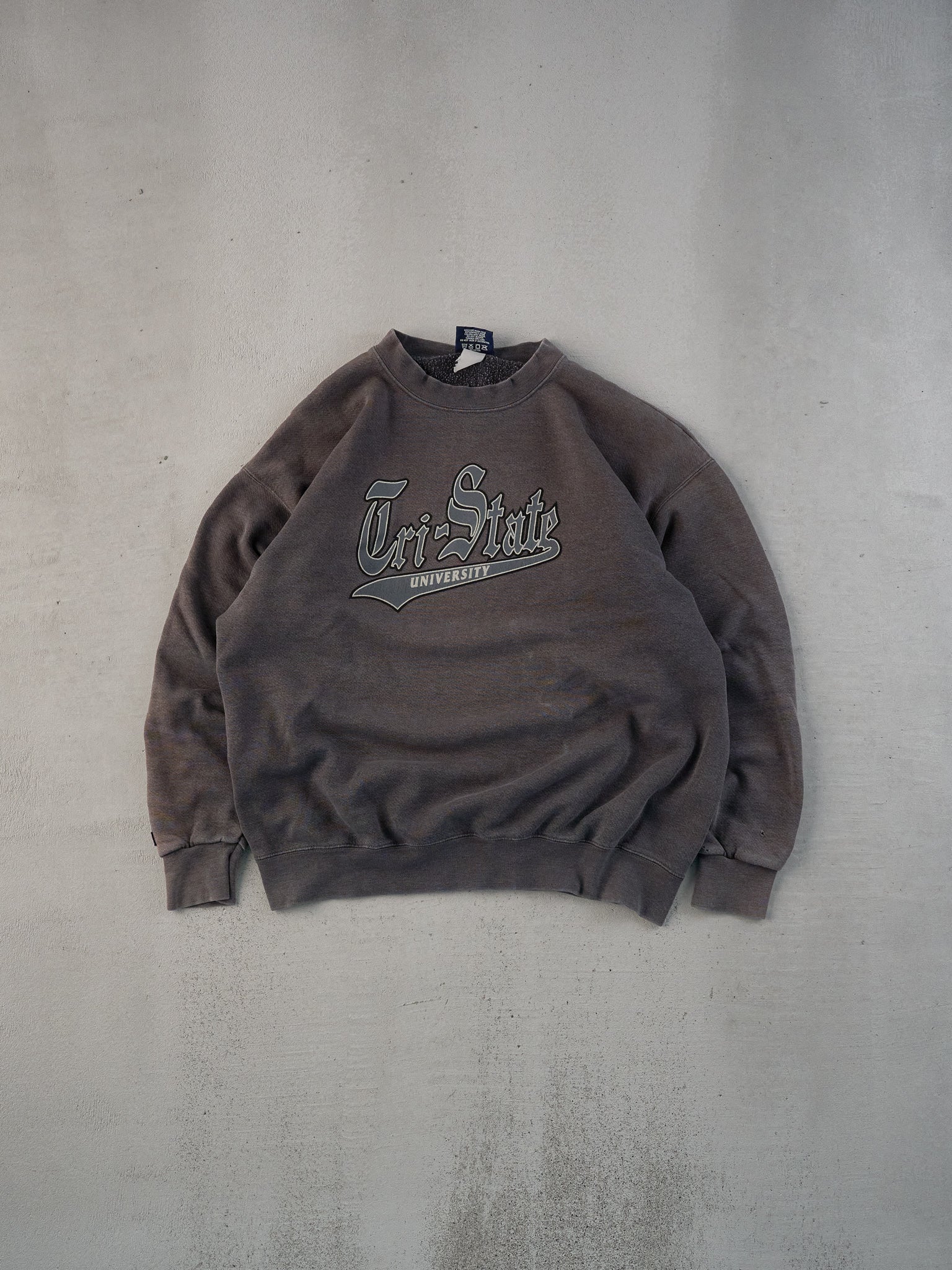 Vintage 90s Washed Dark Grey Tri-State University Crewneck (L)