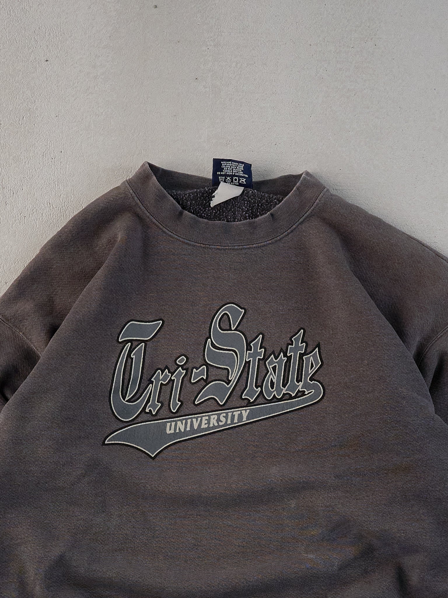 Vintage 90s Washed Dark Grey Tri-State University Crewneck (L)