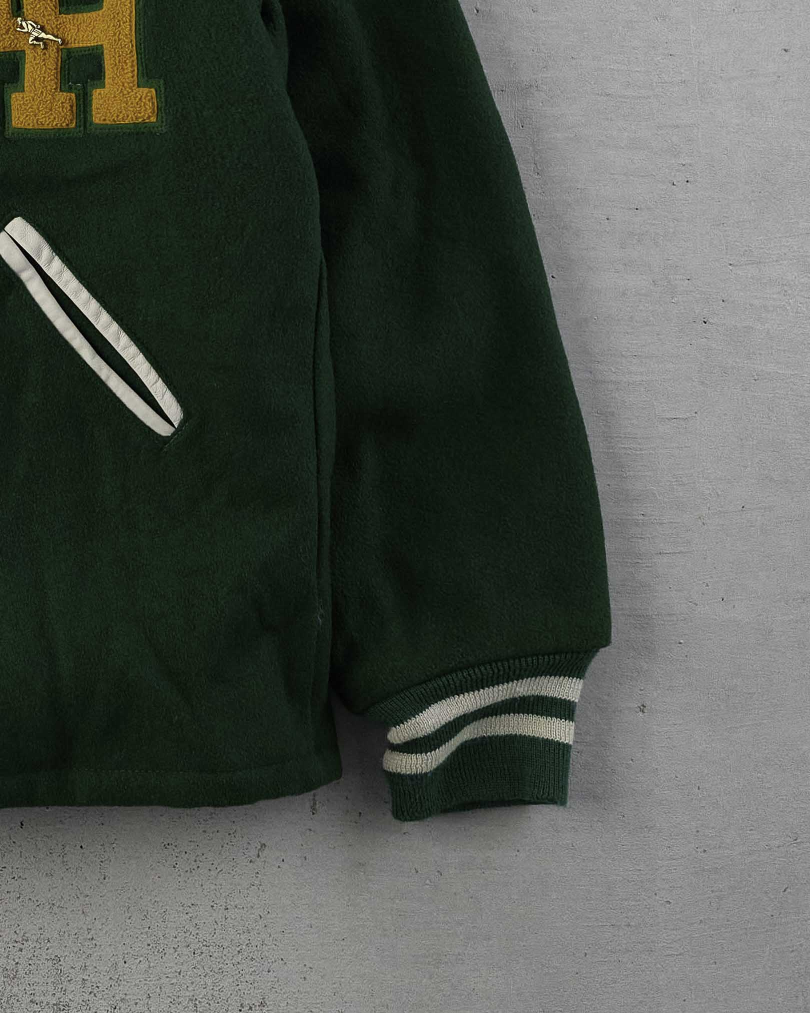 Vintage 80s Pine Green H&H Varsity Jacket (L)