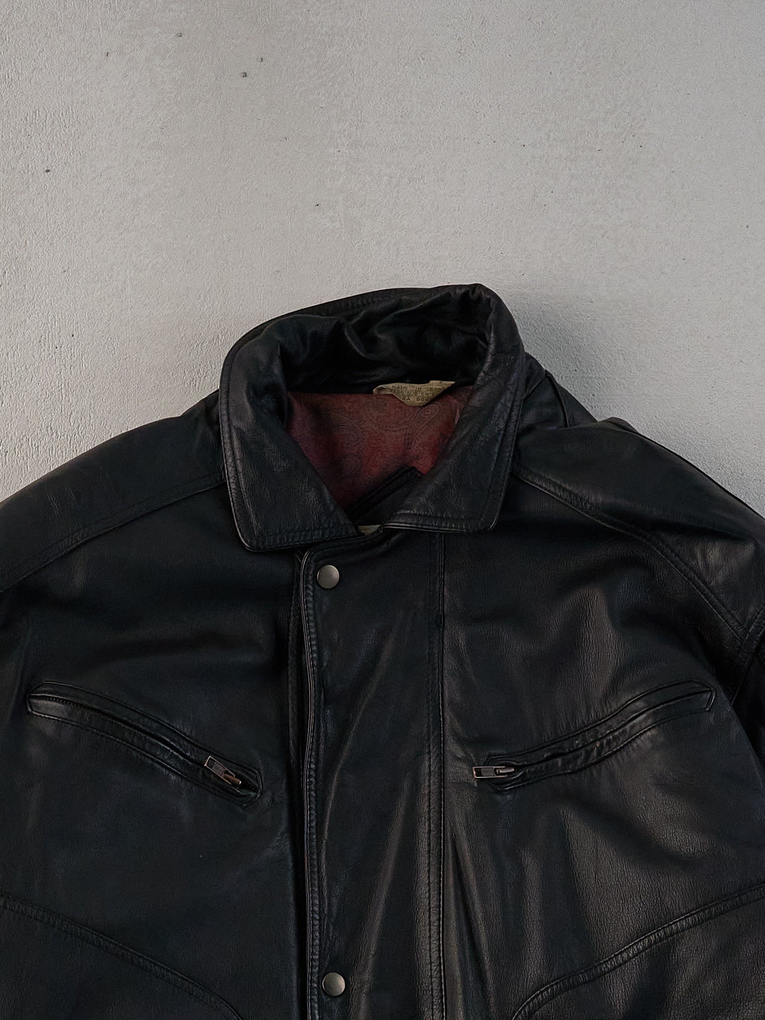 Vintage 80s Black Club International Collared Leather Bomber Jacket