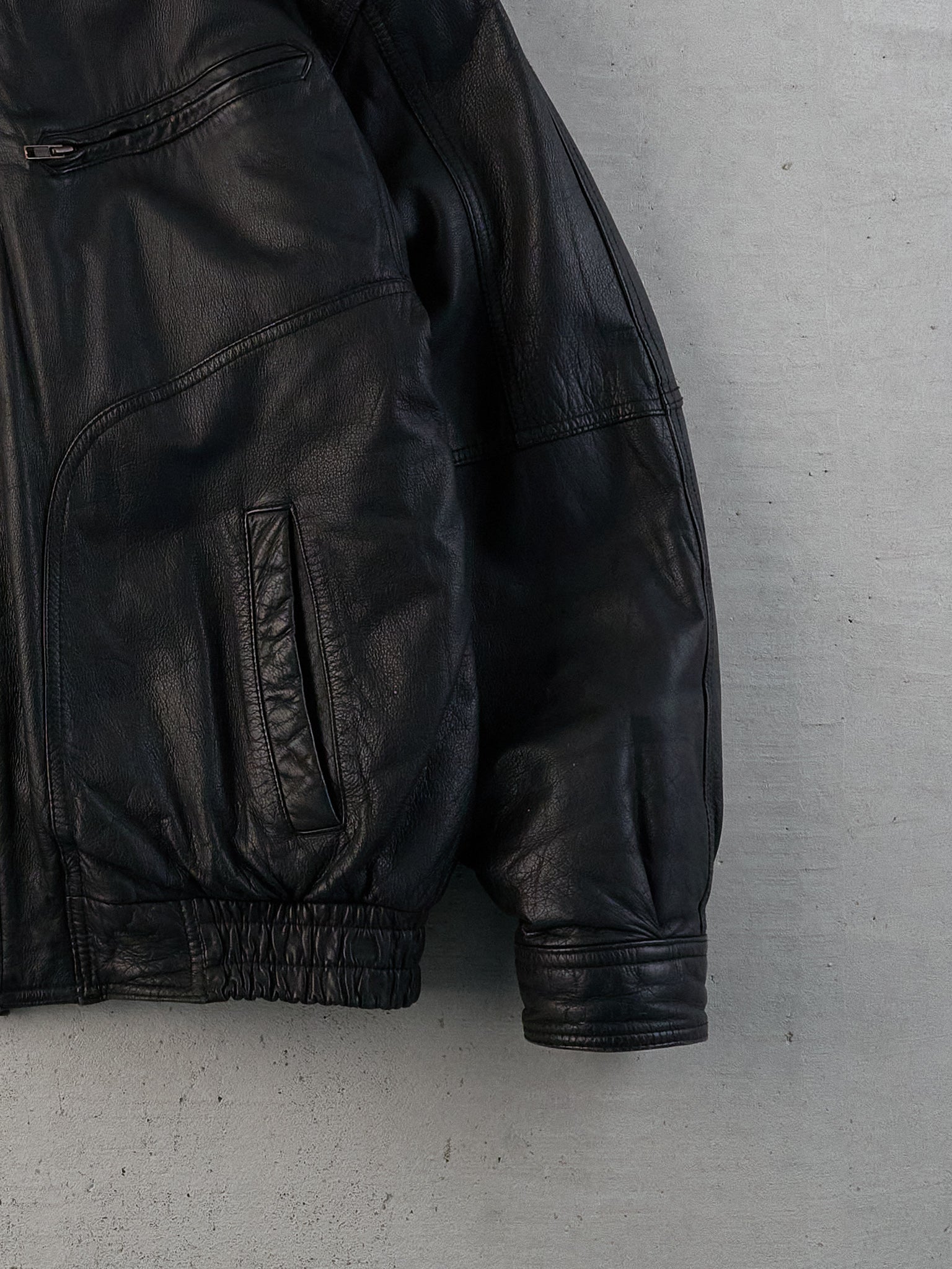 Vintage 80s Black Club International Collared Leather Bomber Jacket