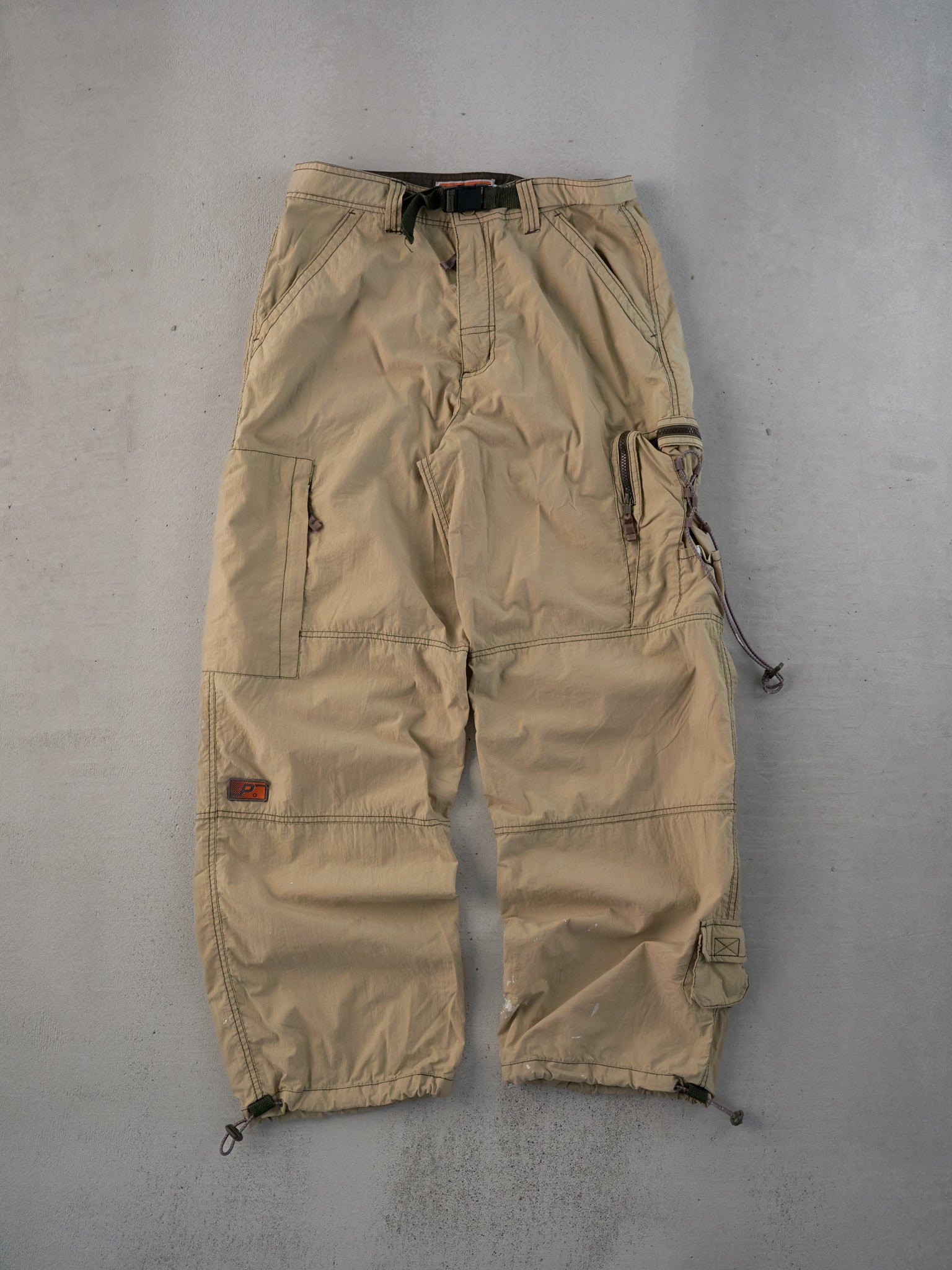 Vintage Y2k Beige P.tek Utility Dungeree Nylon Cargo Pants (34x32)