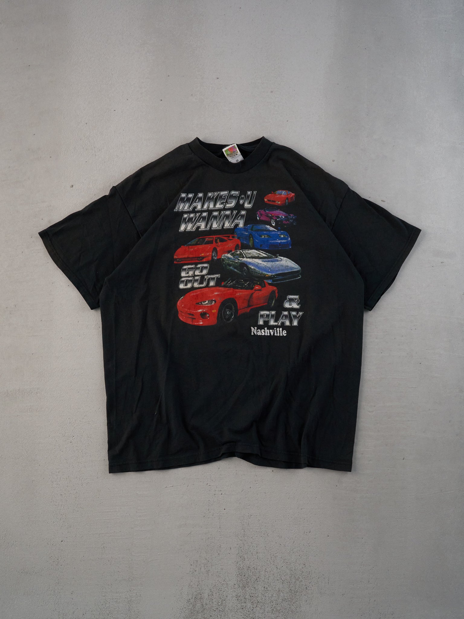 Vintage 90s Black Nashville Racing Graphic Tee (L)