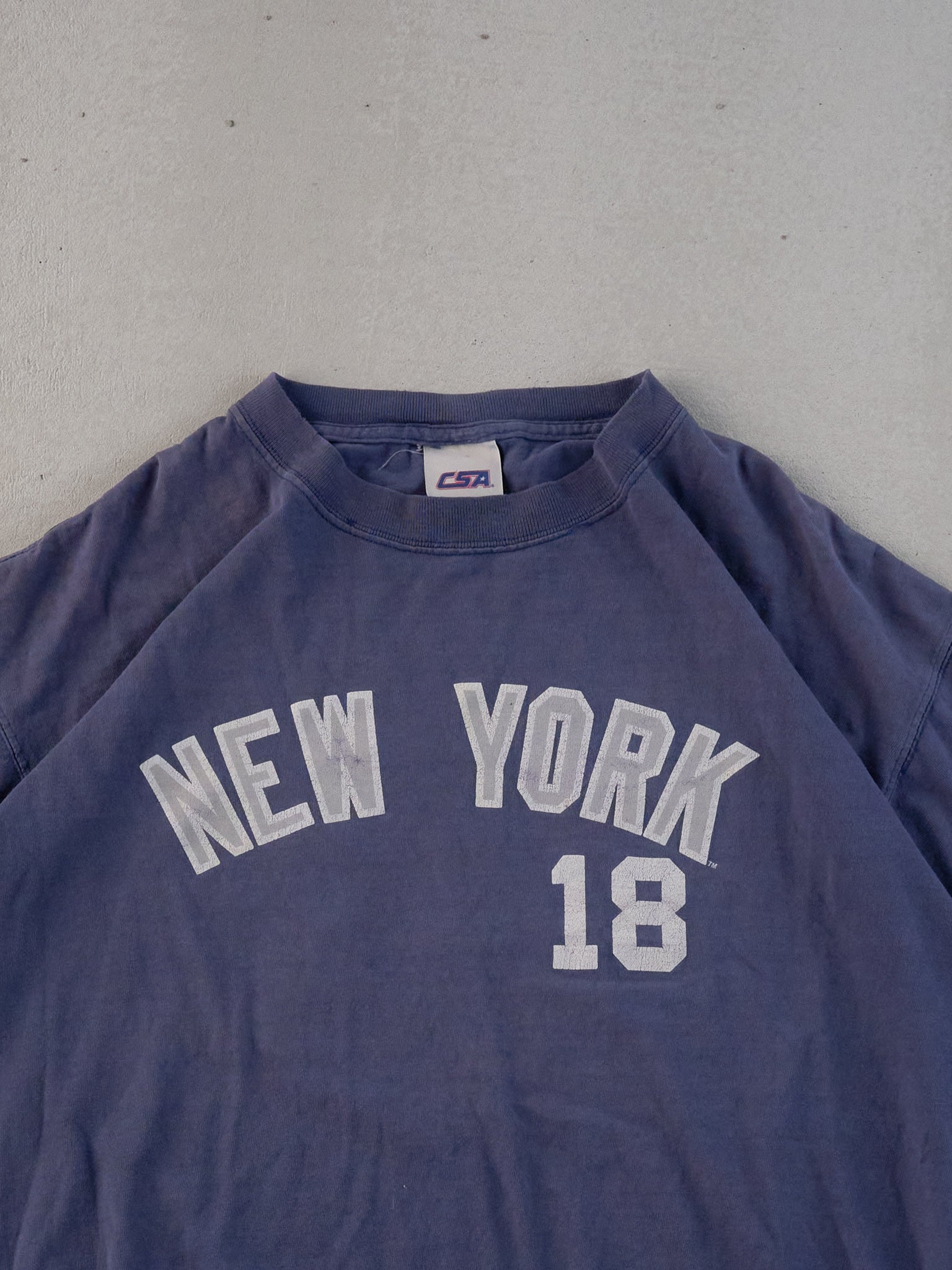 Vintage 05' Faded Blue New York Yankees Damon #18 Tee (L)
