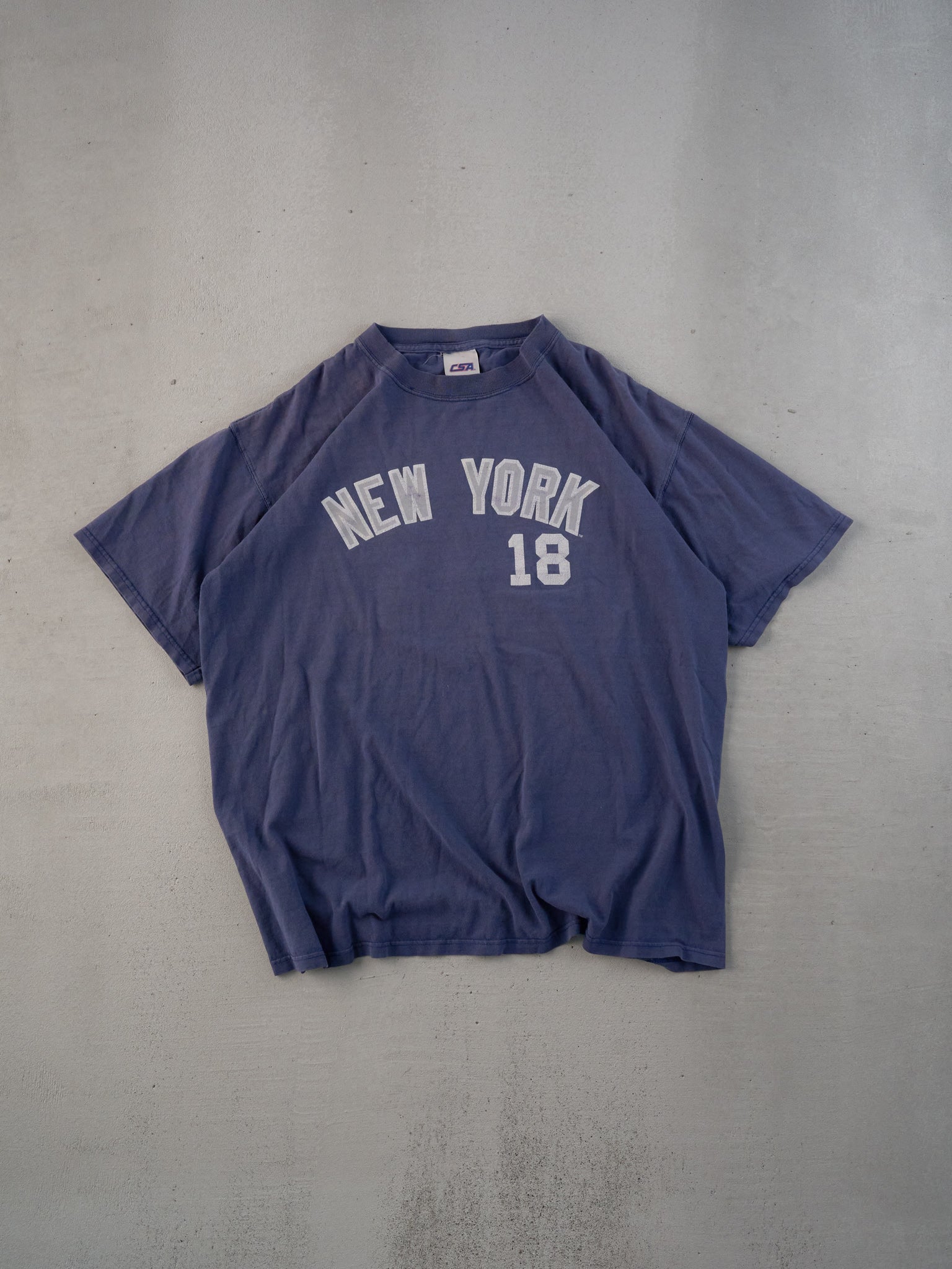 Vintage 05' Faded Blue New York Yankees Damon #18 Tee (L)
