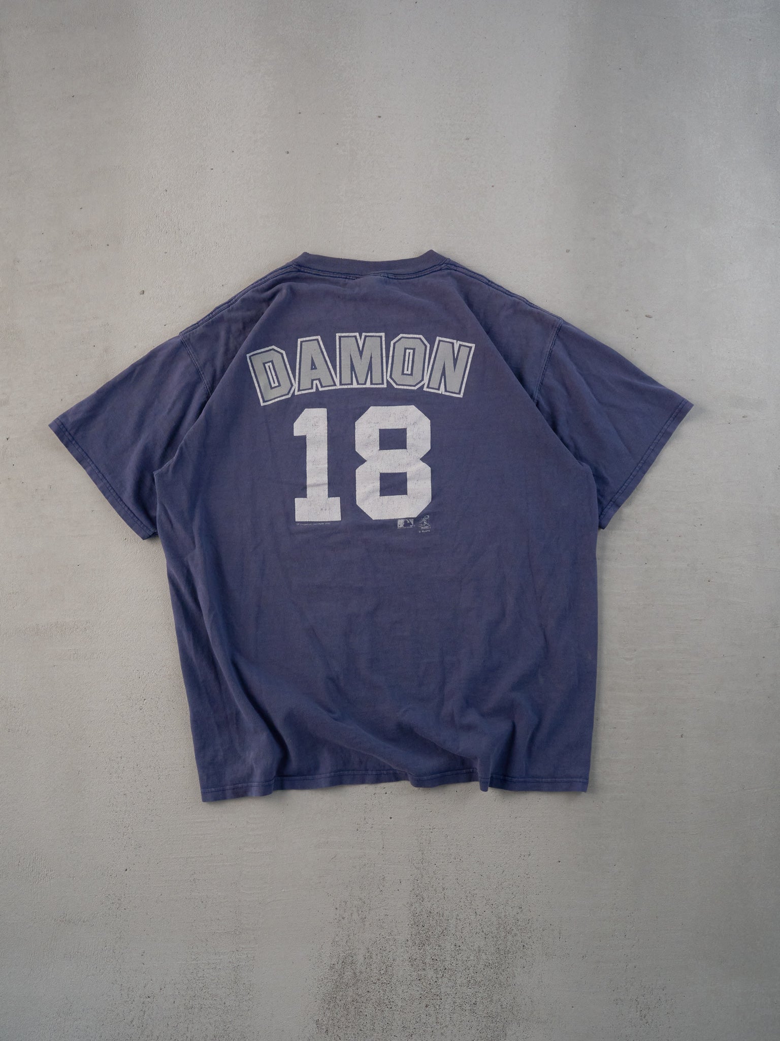 Vintage 05' Faded Blue New York Yankees Damon #18 Tee (L)