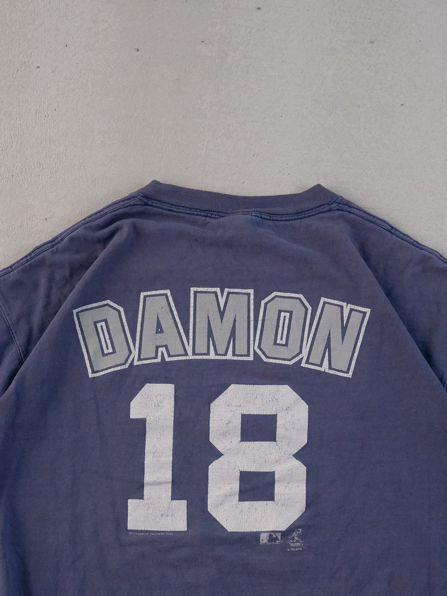 Vintage 05' Faded Blue New York Yankees Damon #18 Tee (L)