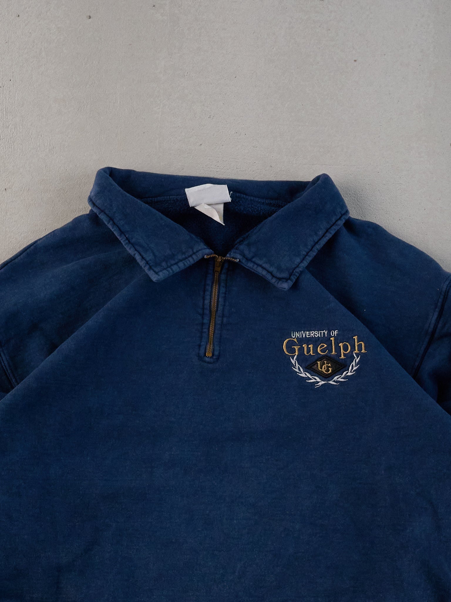 Vintage 90s Washed Blue University Of Guelph Collared 1/4 Zip (L)