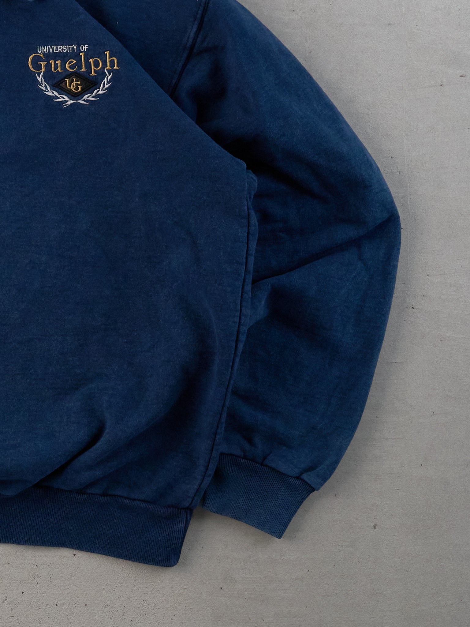 Vintage 90s Washed Blue University Of Guelph Collared 1/4 Zip (L)
