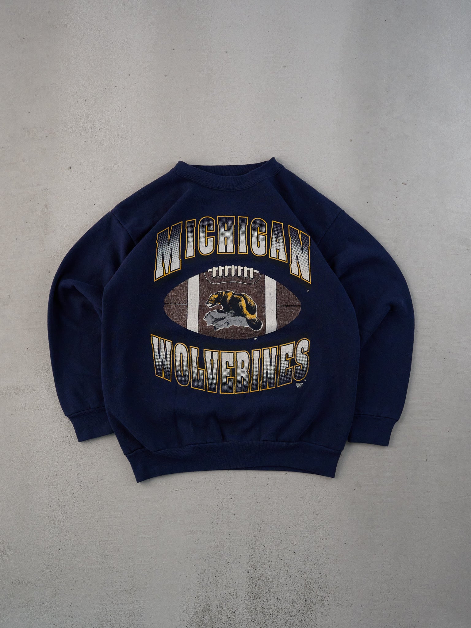 Vintage 90s Navy Blue Michigan Wolverines Football Graphic Crewneck (M)