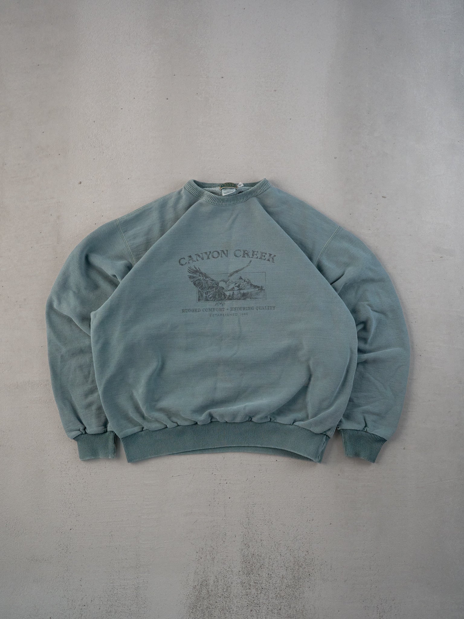 Vintage 90s Washed Mint Canyon Creek Graphic Crewneck (L)