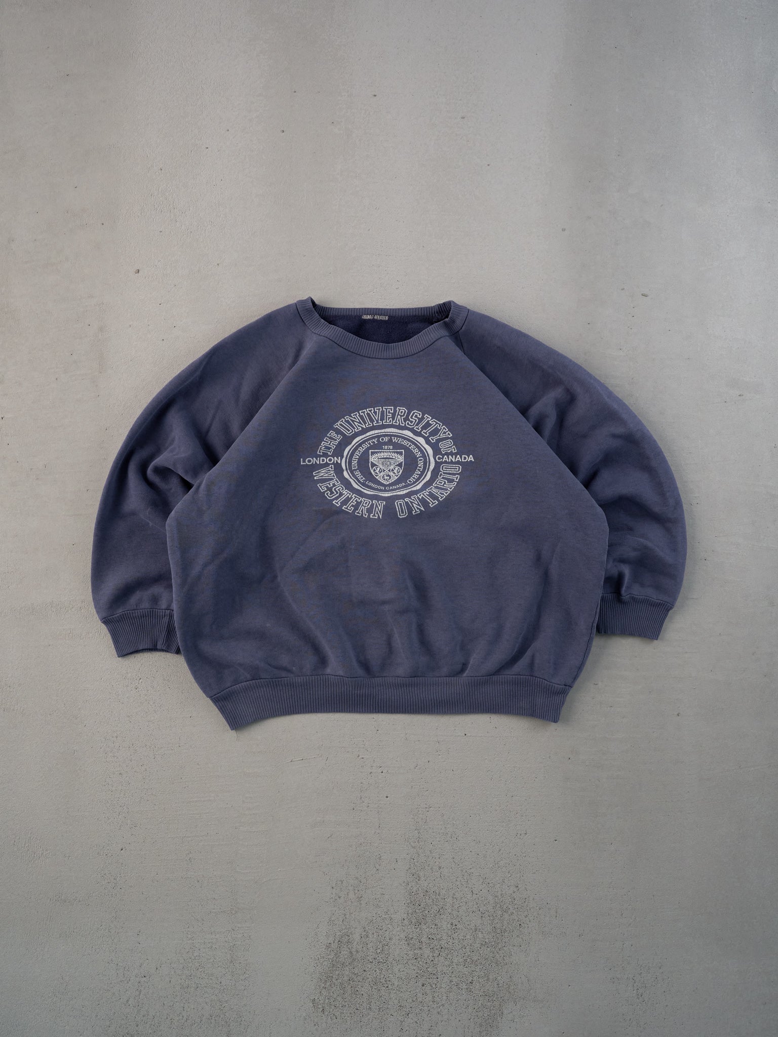 Vintage 80s Washed Navy University of Western Ontario Crewneck (L)