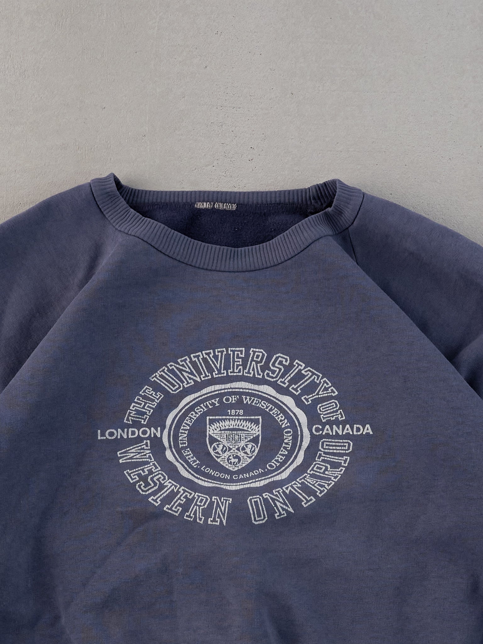 Vintage 80s Washed Navy University of Western Ontario Crewneck (L)