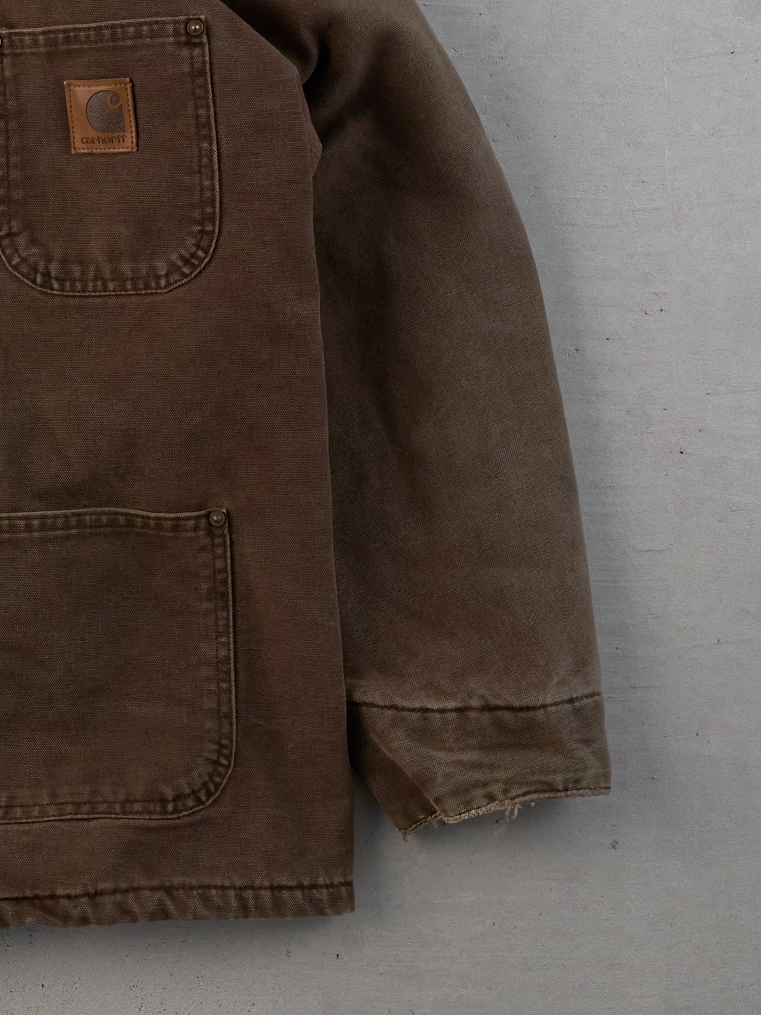 Vintage 90s Rare Brown Carhartt Workwear Utility Jacket With Hood (L)