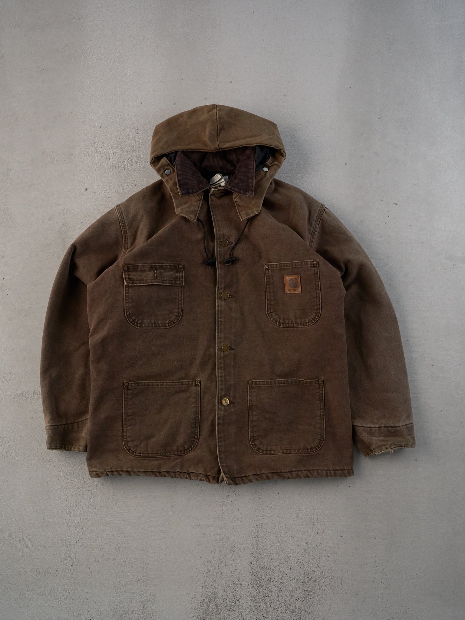 Vintage 90s Rare Brown Carhartt Workwear Utility Jacket With Hood (L)