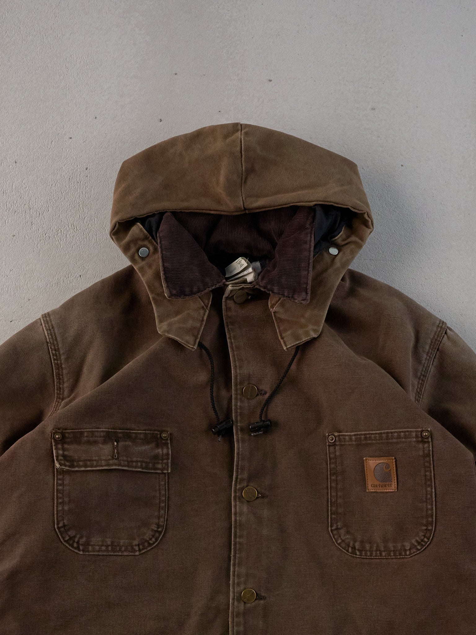 Vintage 90s Rare Brown Carhartt Workwear Utility Jacket With Hood (L)