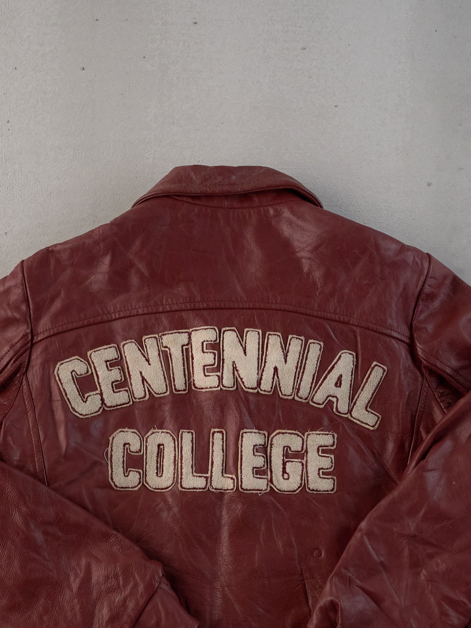 Vintage 85' Maroon Centiennal College Collared Leather Jacket (M)