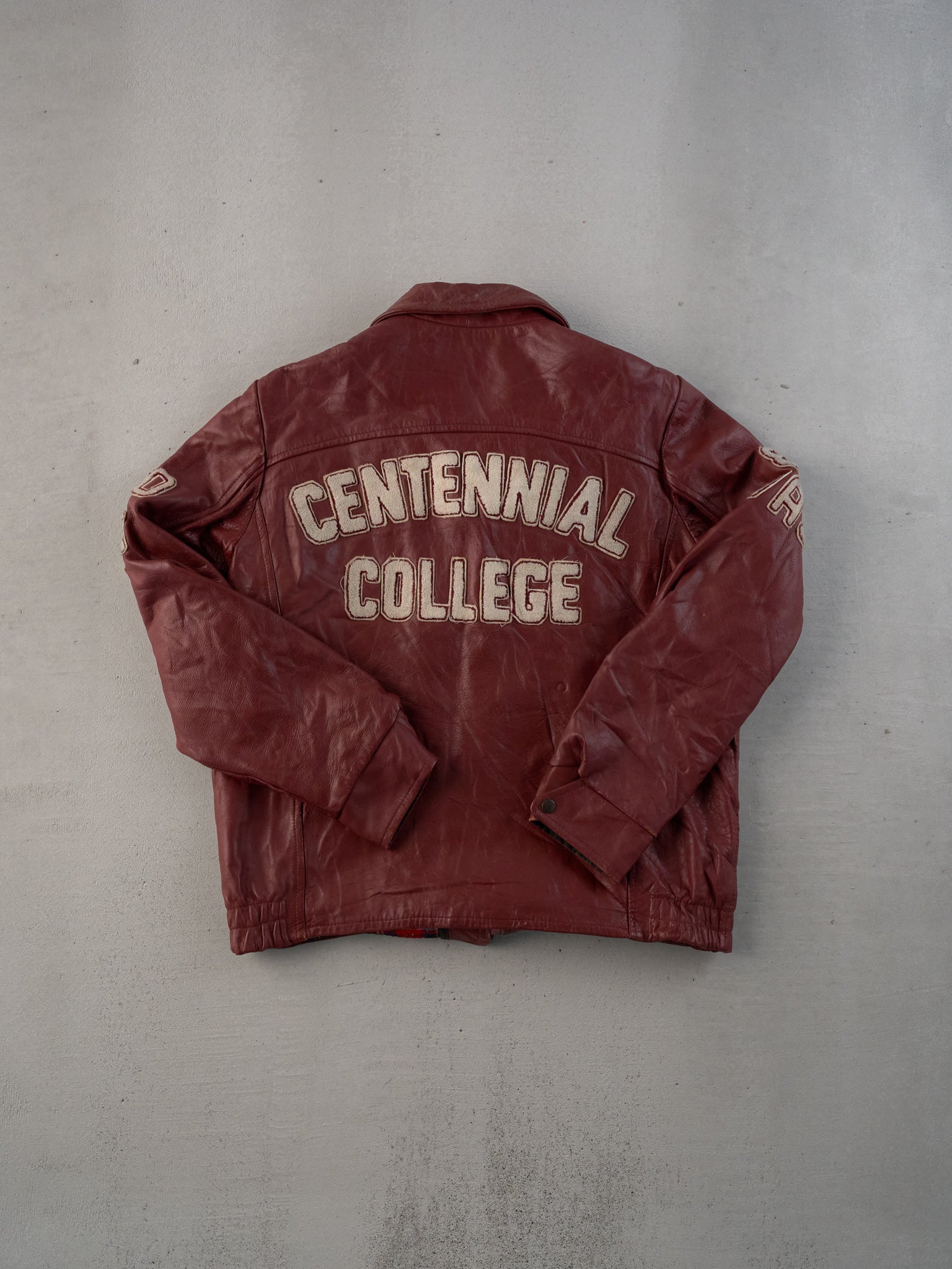 Vintage 85' Maroon Centiennal College Collared Leather Jacket (M)