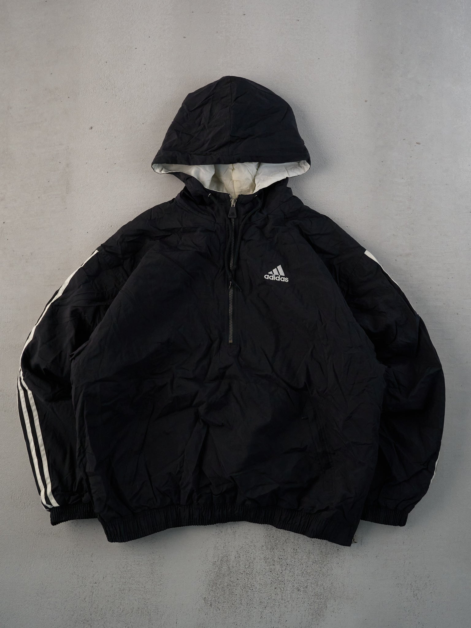 Vintage 90s Black Adidas 1/4 Zip Windbreaker Jacket (XL)