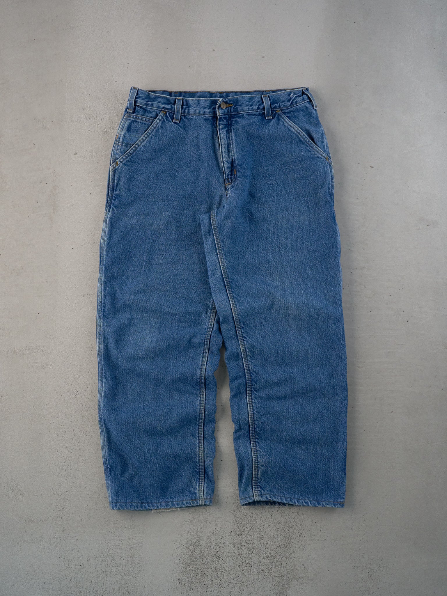Vintage 90s Blue Carhartt Lined Denim Carpenter Pants (35x28)